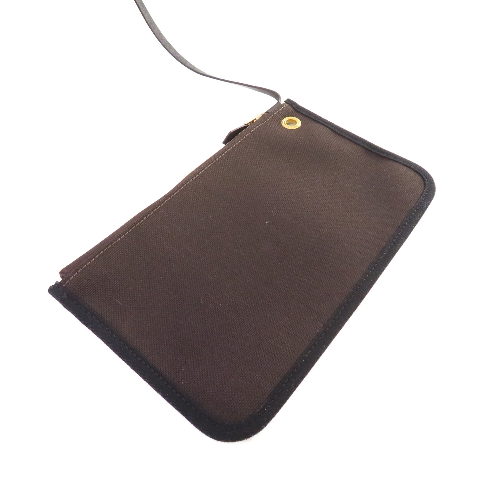HERMES Toile Militaire帆布Herbag PM 2Way Shoulder Bag金扣手挽肩背兩用袋Ebene烏木色
