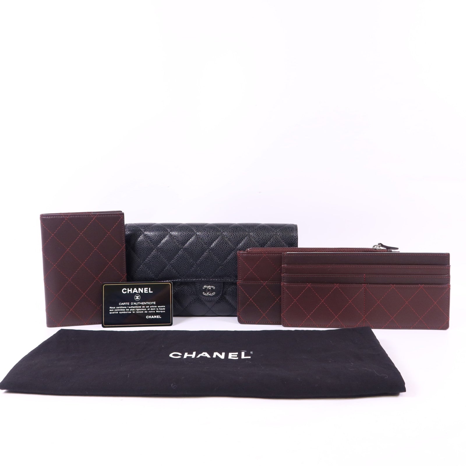 CHANEL 牛皮皮革Long Bifold Wallet銀扣長錢包
