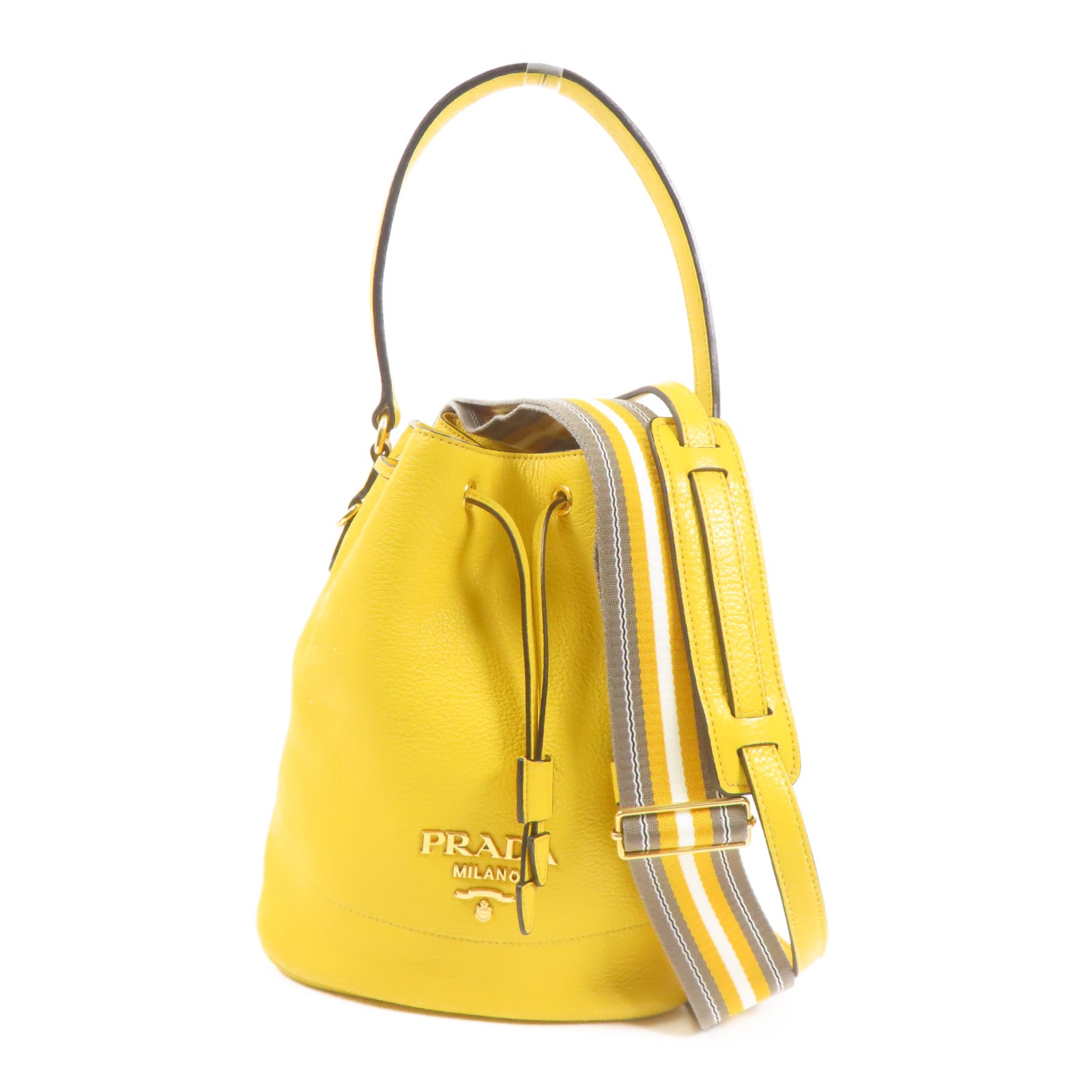 PRADA 牛皮皮革Bucket Bag金扣手挽肩背兩用袋