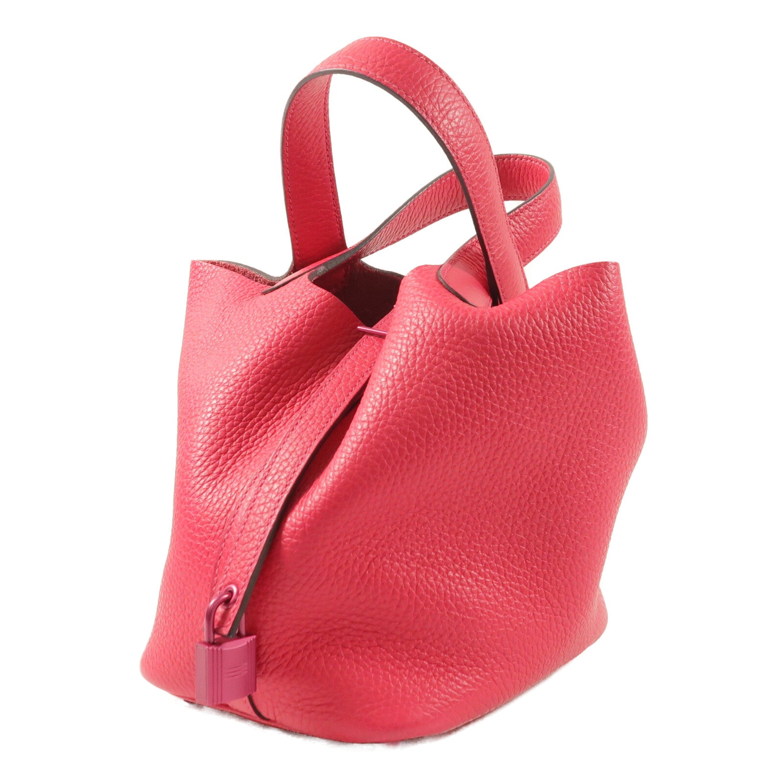 HERMES Clemence皮革Picotin PM手挽袋Rose Mexico