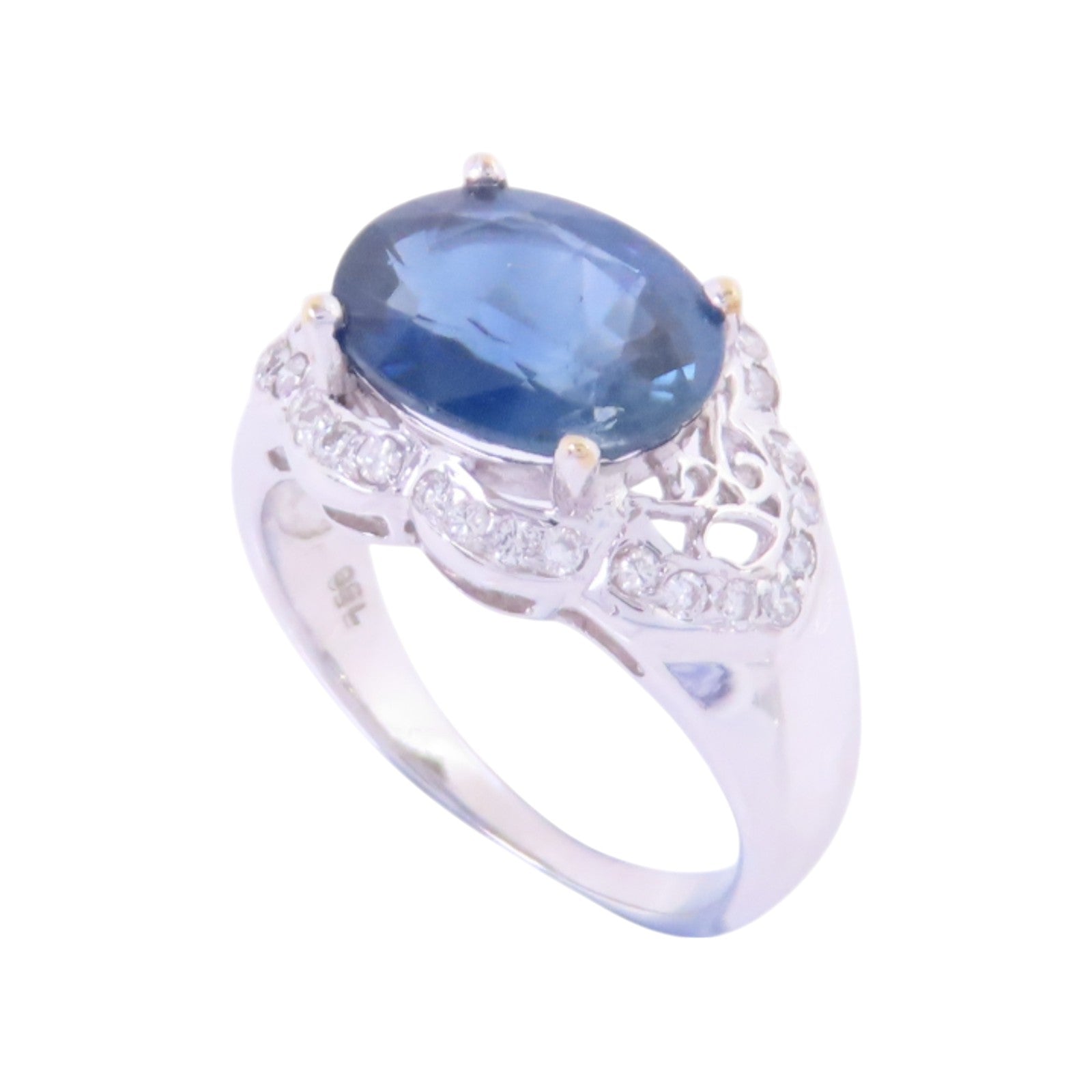 JEWELRY 【激減優惠】18K白金/藍寶石/鑽石Sapphire Diamond Ring戒指US#4.25