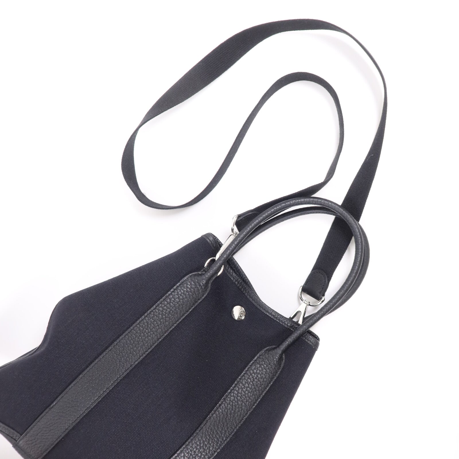 HERMES 帆布Garden File PM銀扣手挽肩背兩用袋Noir