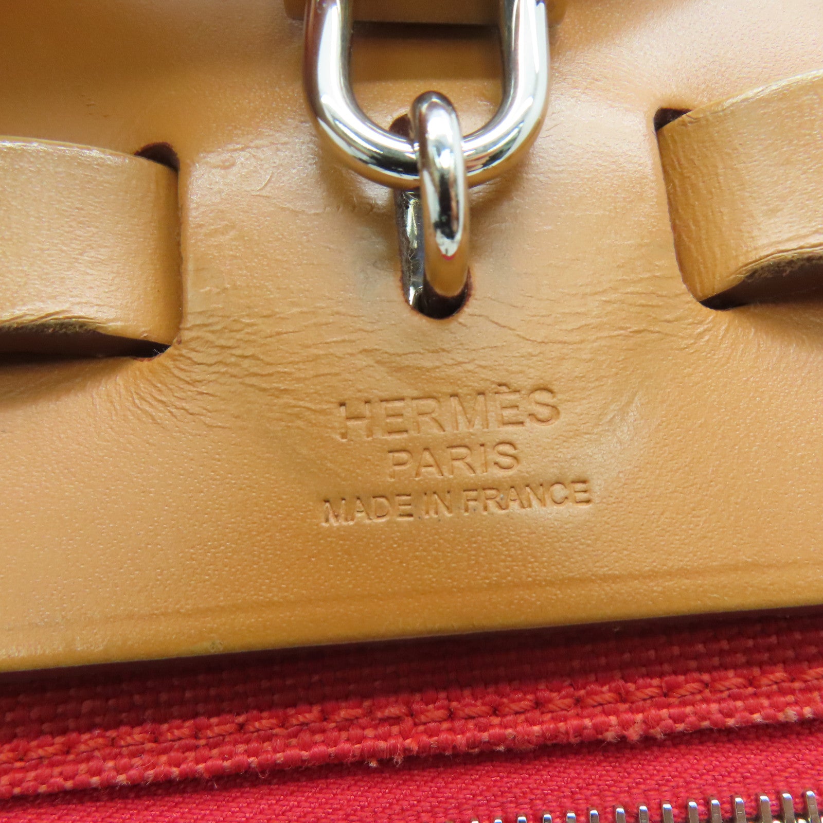 HERMES Canvas Herbag PM 2 Way Shoulder Bag Silver Buckle Handle Shoulder Bag Orange 9T/37