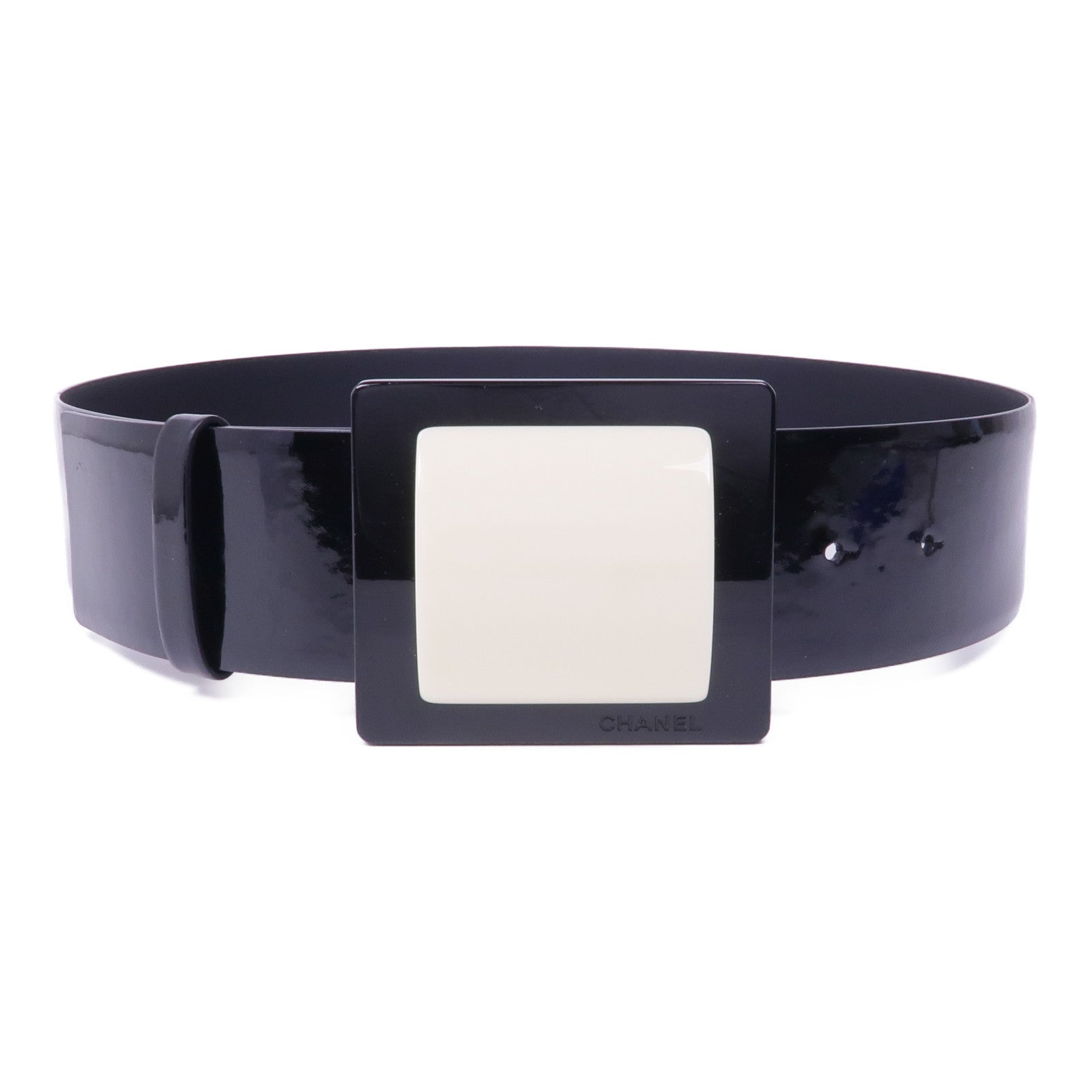 CHANEL 漆皮皮革Belt銀扣皮帶