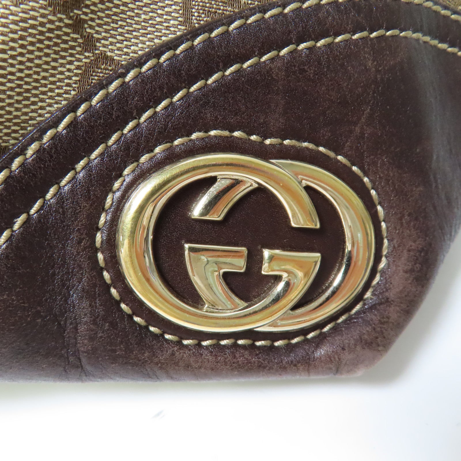 GUCCI 帆布Tote Bag金扣手挽袋啡色
