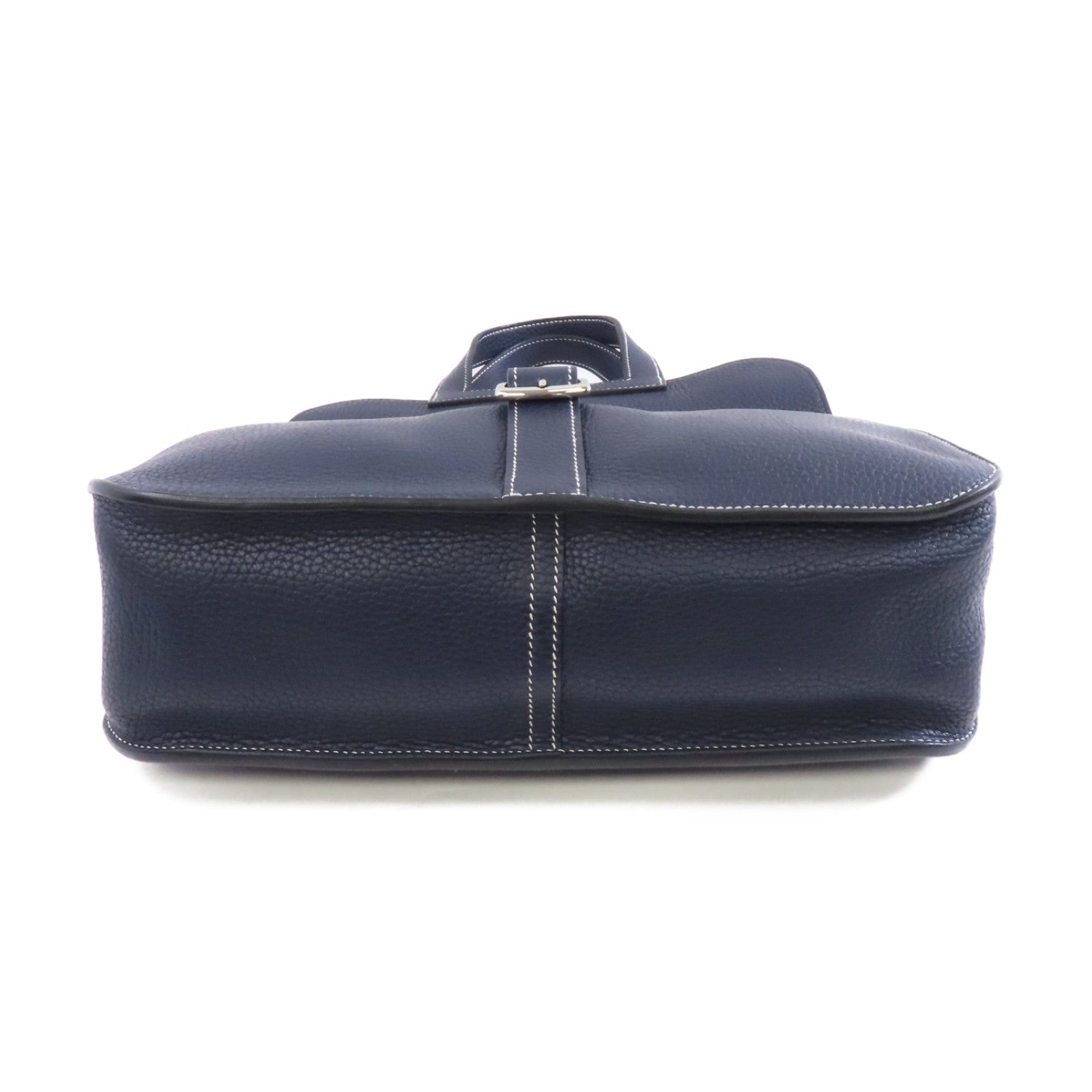 HERMES Clemence皮革Halzan 31銀扣手挽肩背兩用袋Deep Blue藍色