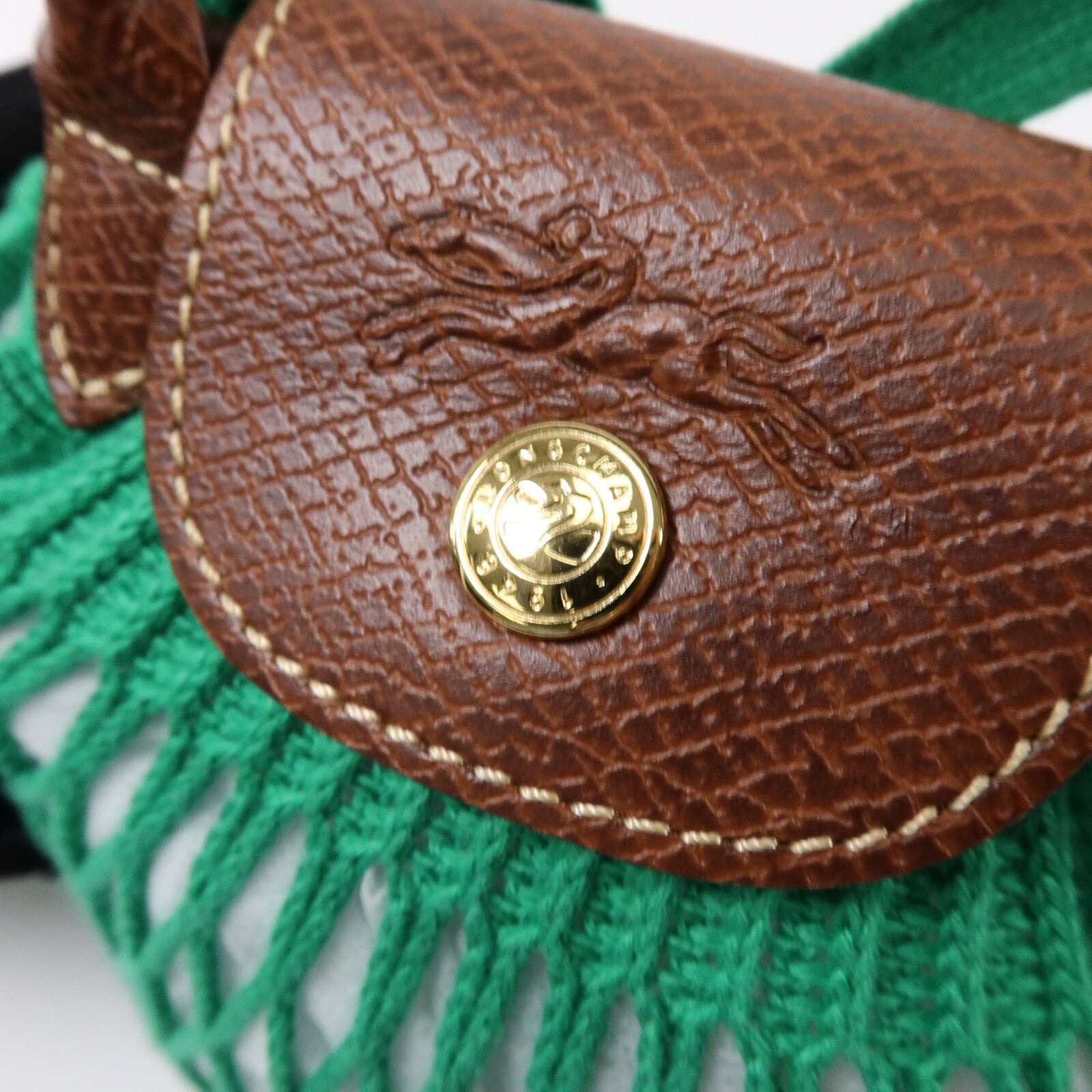 Longchamp 棉質/皮革Le Pliagr Mesh Bag XS手挽肩背兩用袋