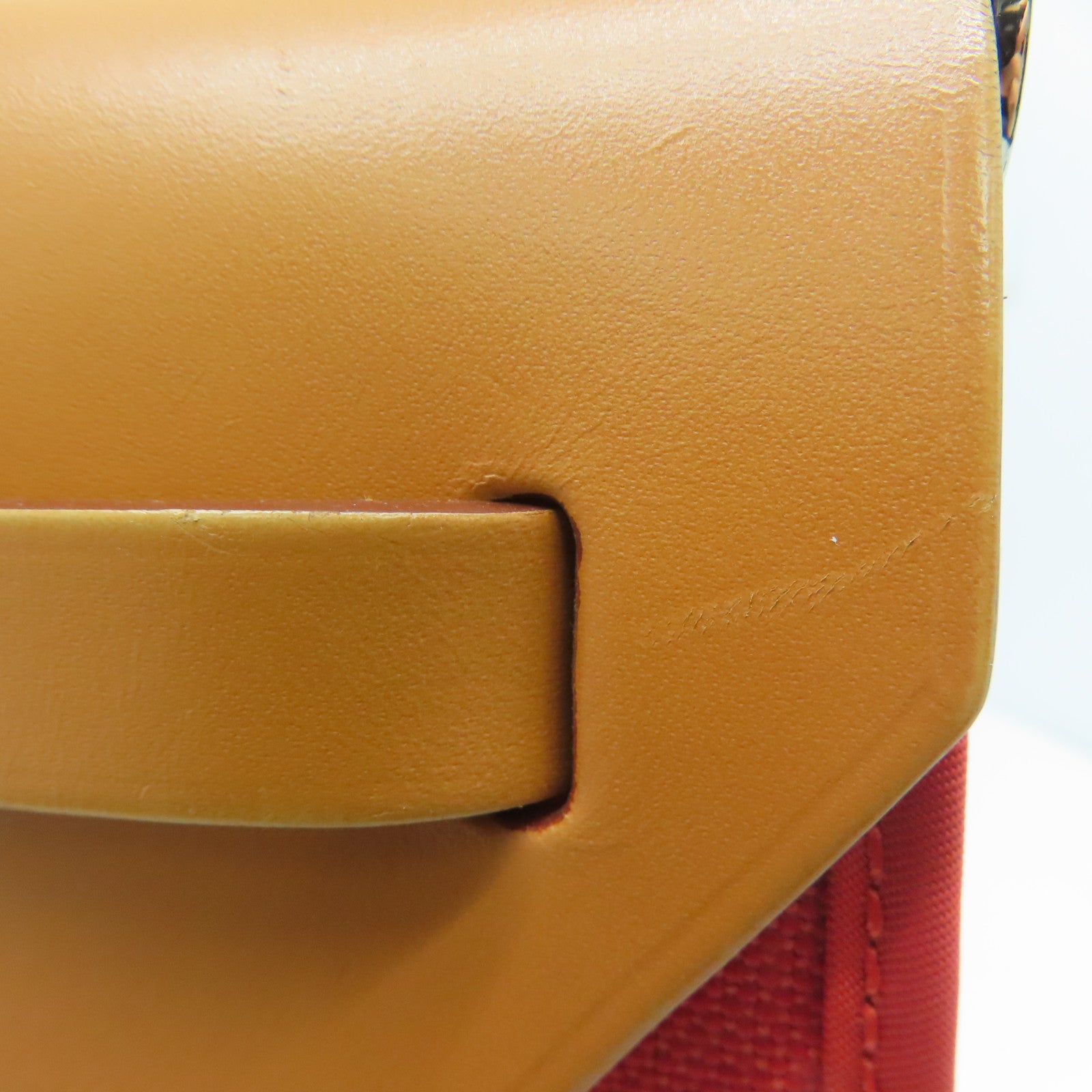 HERMES Canvas Herbag PM 2 Way Shoulder Bag Silver Buckle Handle Shoulder Bag Orange 9T/37