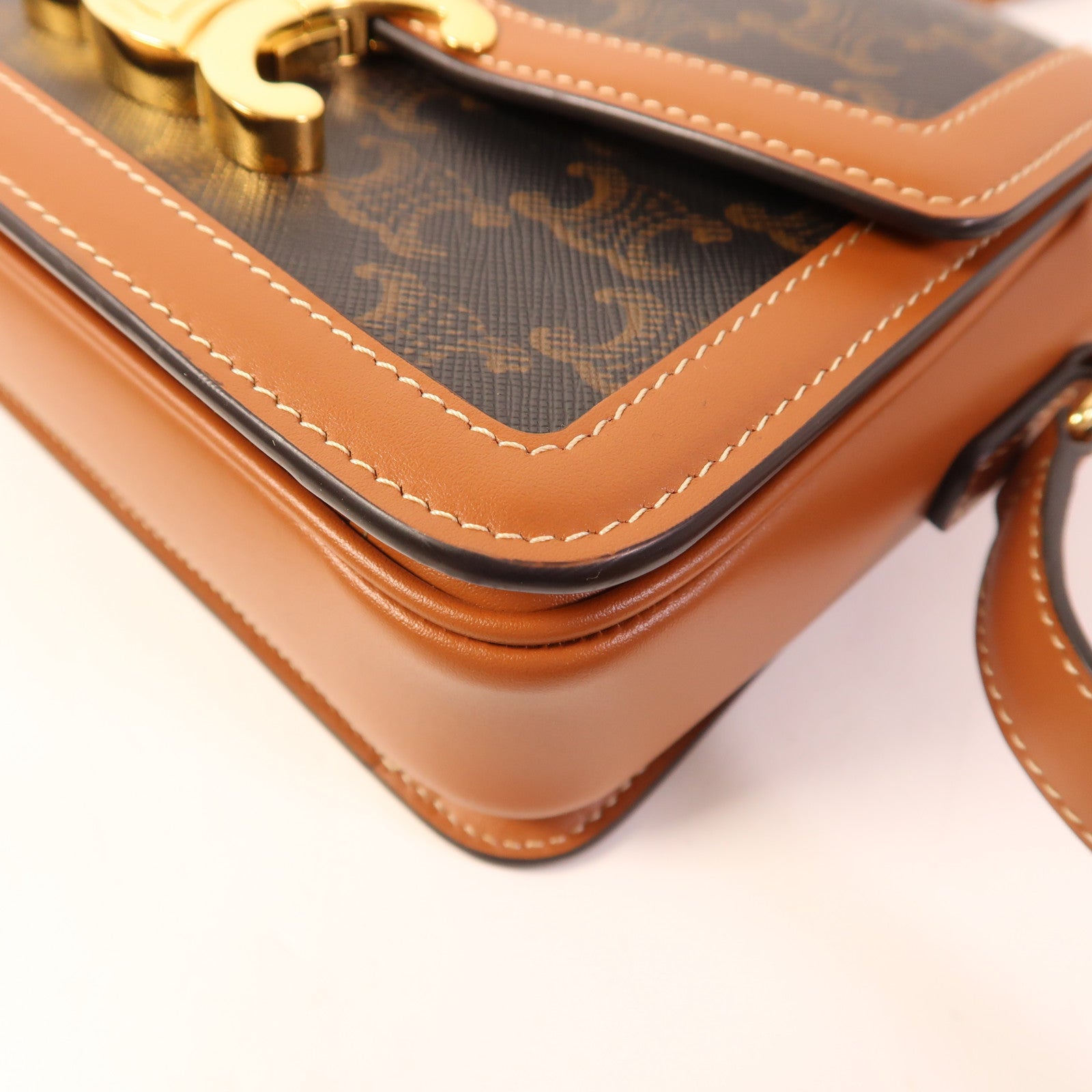 CELINE 塗層帆布Teen Troimphe金扣肩背袋