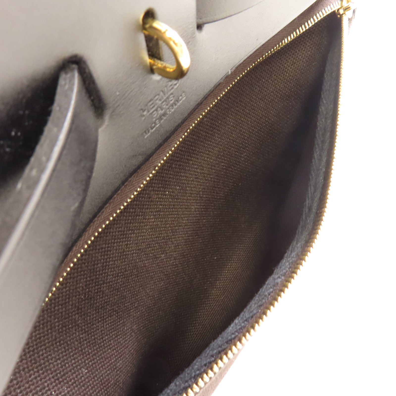 HERMES Toile Militaire帆布Herbag PM 2Way Shoulder Bag金扣手挽肩背兩用袋Ebene烏木色