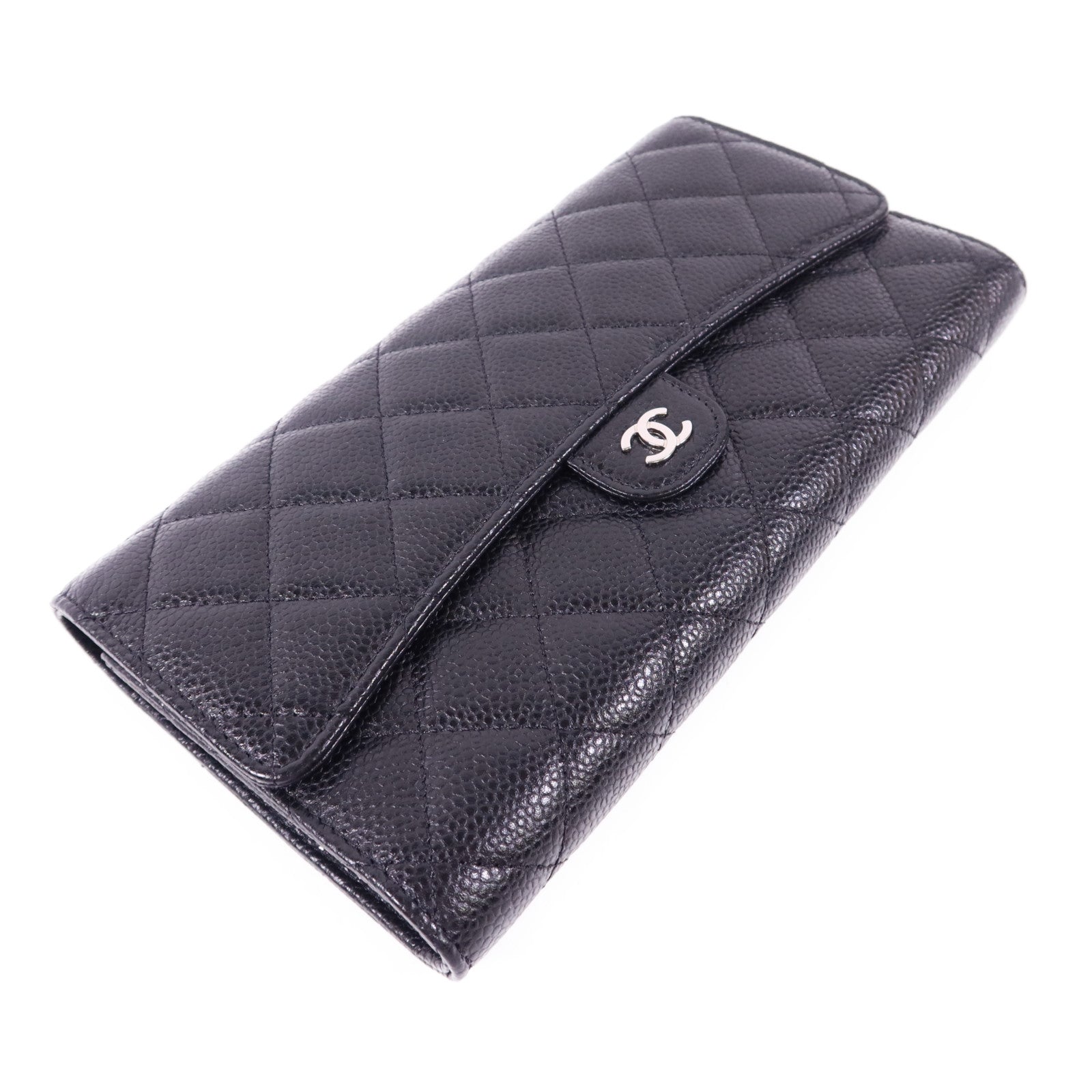 CHANEL 牛皮皮革Long Bifold Wallet銀扣長錢包