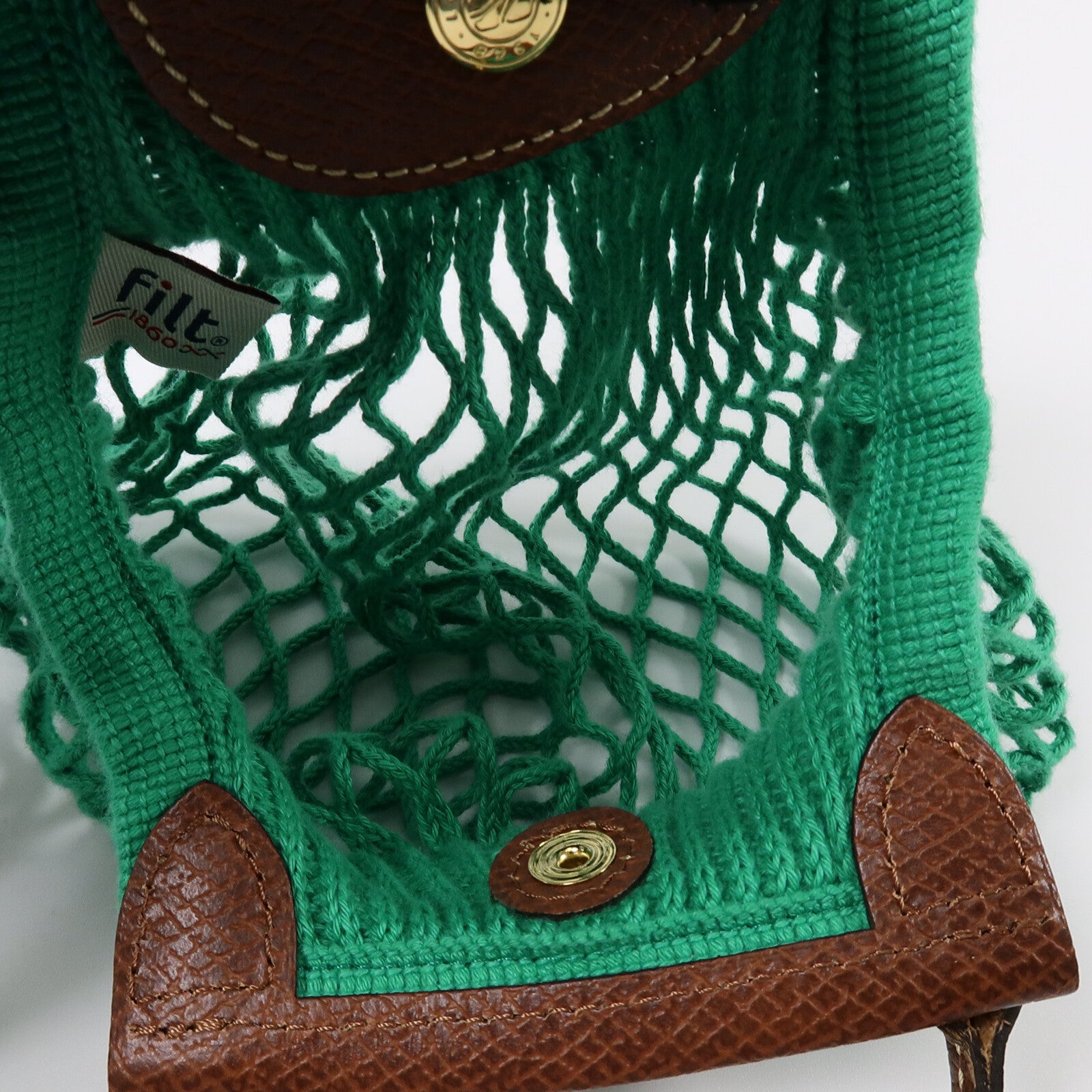 Longchamp 棉質/皮革Le Pliagr Mesh Bag XS手挽肩背兩用袋