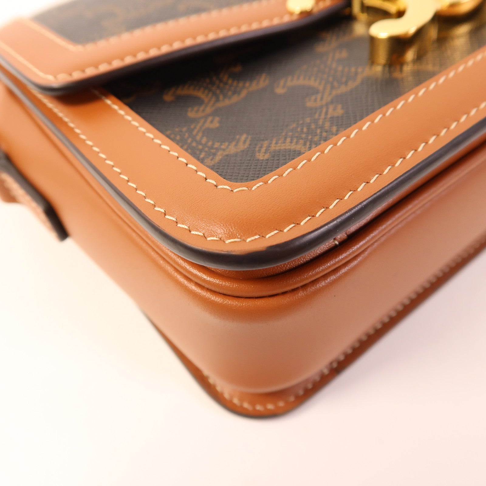 CELINE 塗層帆布Teen Troimphe金扣肩背袋