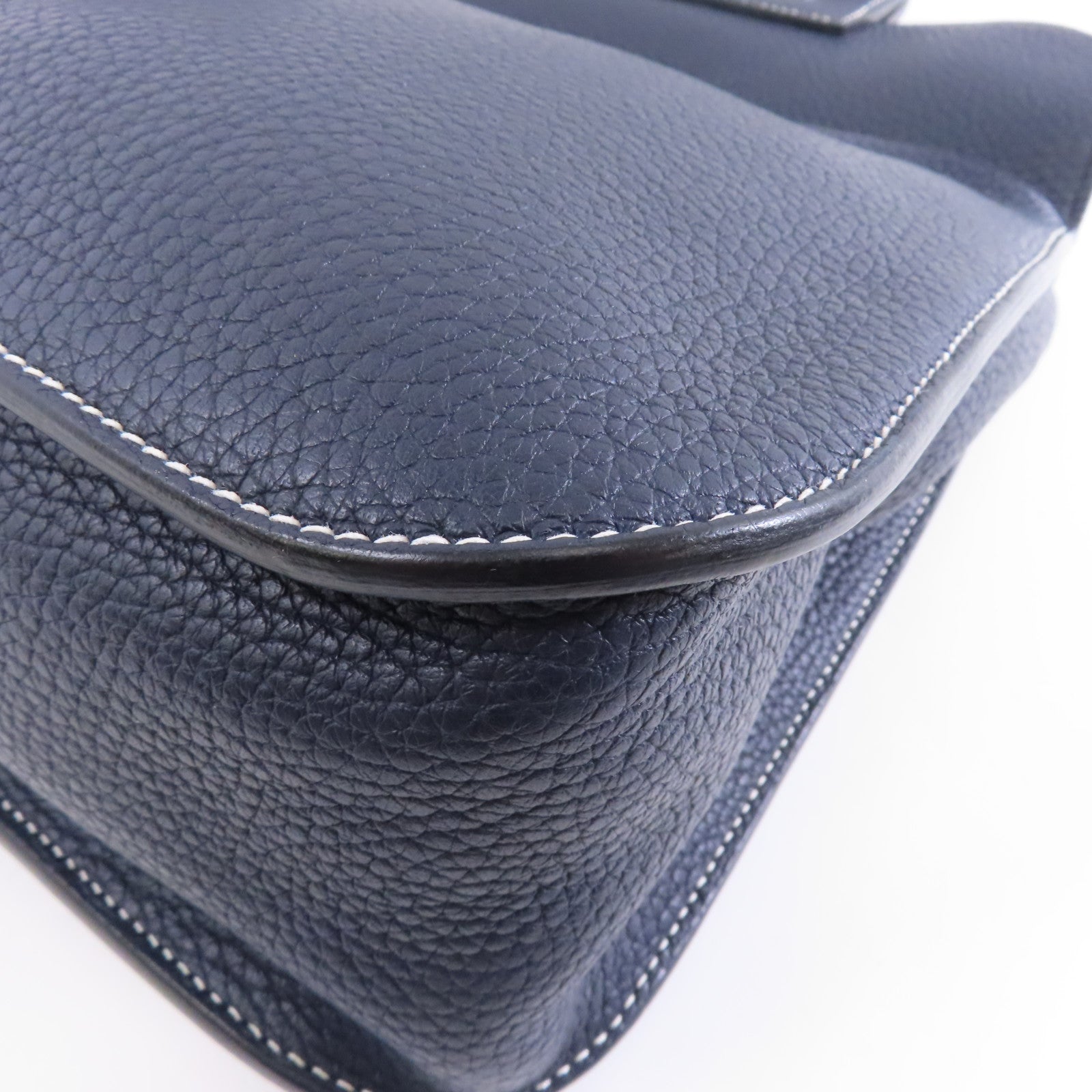 HERMES Clemence皮革Halzan 31銀扣手挽肩背兩用袋Deep Blue藍色