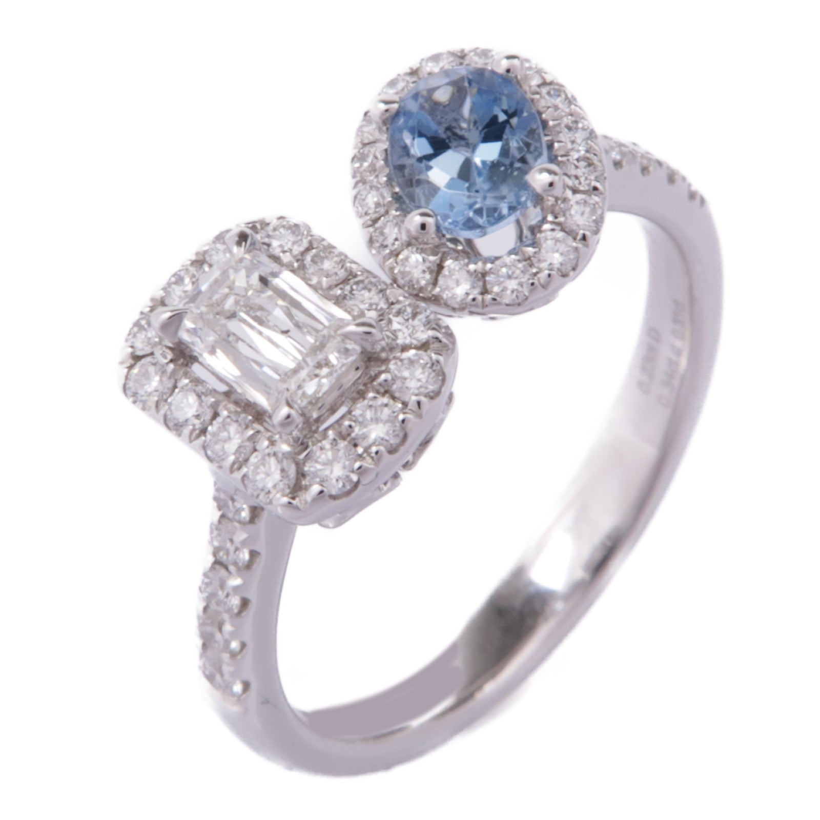 JEWELRY 18K白金Aquamarine/Diamond Ring藍晶/鑽石戒指US#6.5