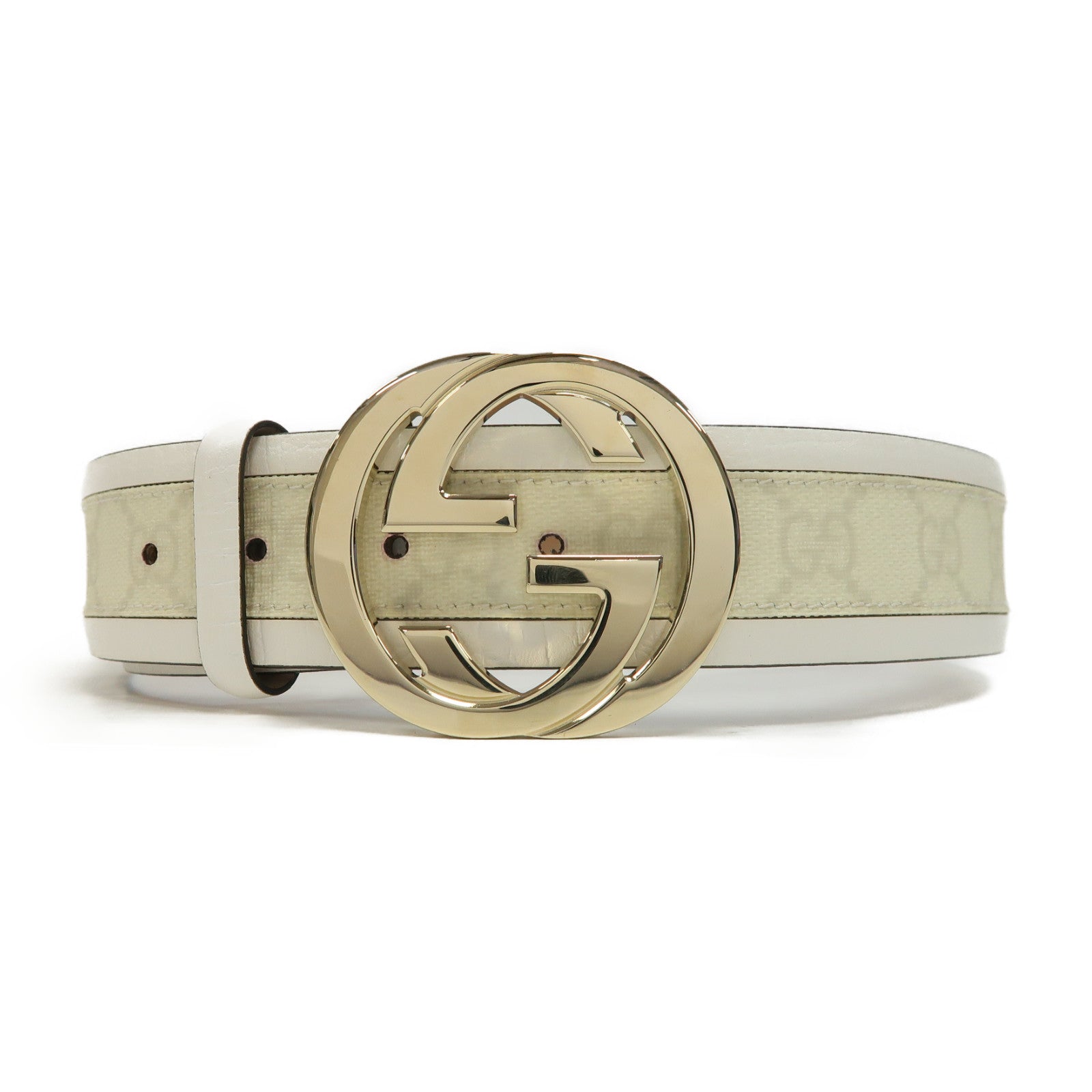 GUCCI PVC Belt金扣皮帶白色/米色
