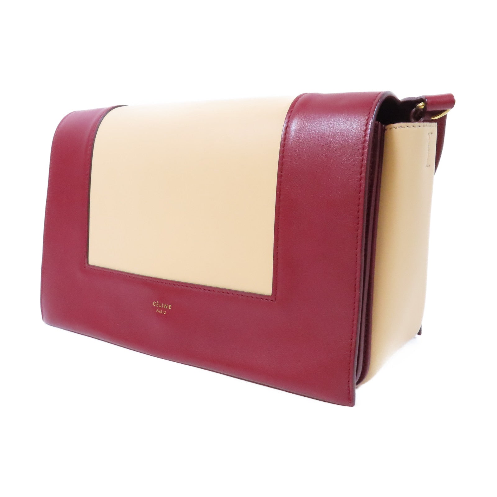 CELINE 【激減優惠】牛皮皮革Frame Medium Shoulder Bag金扣肩背袋紅色/米色