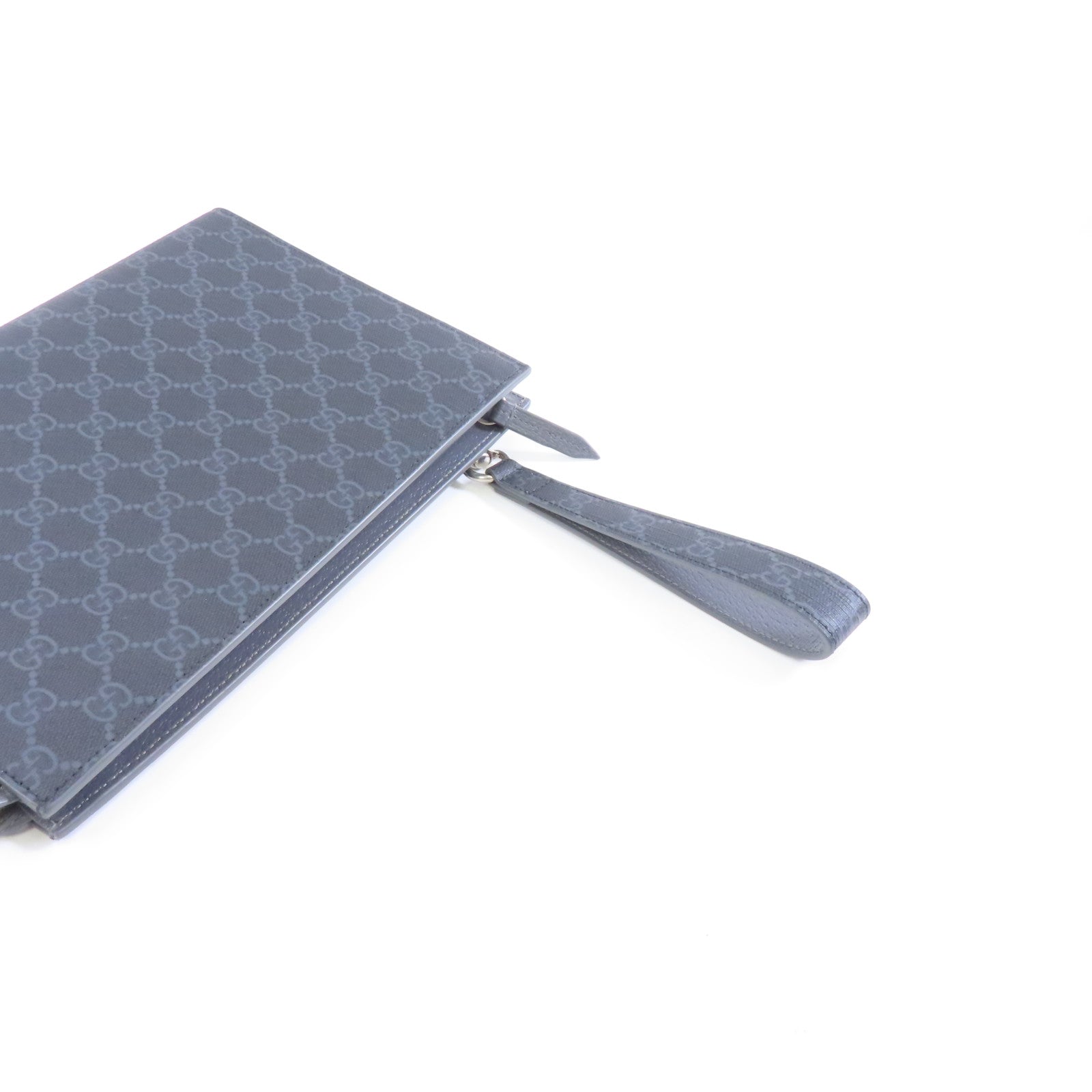 GUCCI 【激減優惠】塗層帆布GG Supreme Clutch Bag銀扣手挽袋灰色