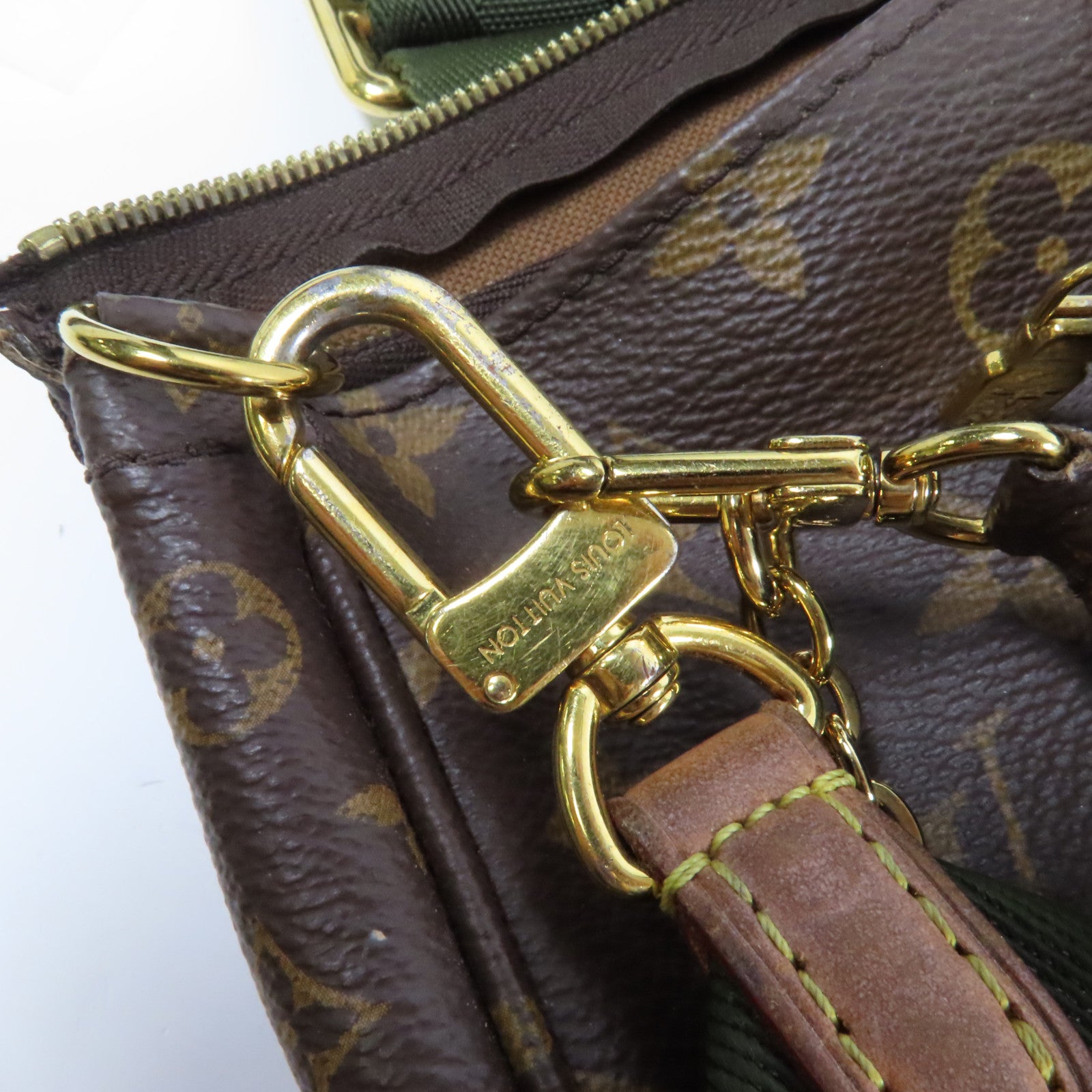 LOUIS VUITTON Monogram Multi Pochette Accessoires金扣手挽肩背兩用袋啡色/綠色