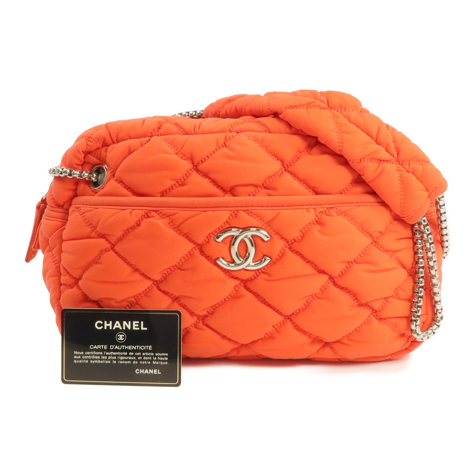 CHANEL 布料Bubble Bag銀扣鏈帶肩背袋