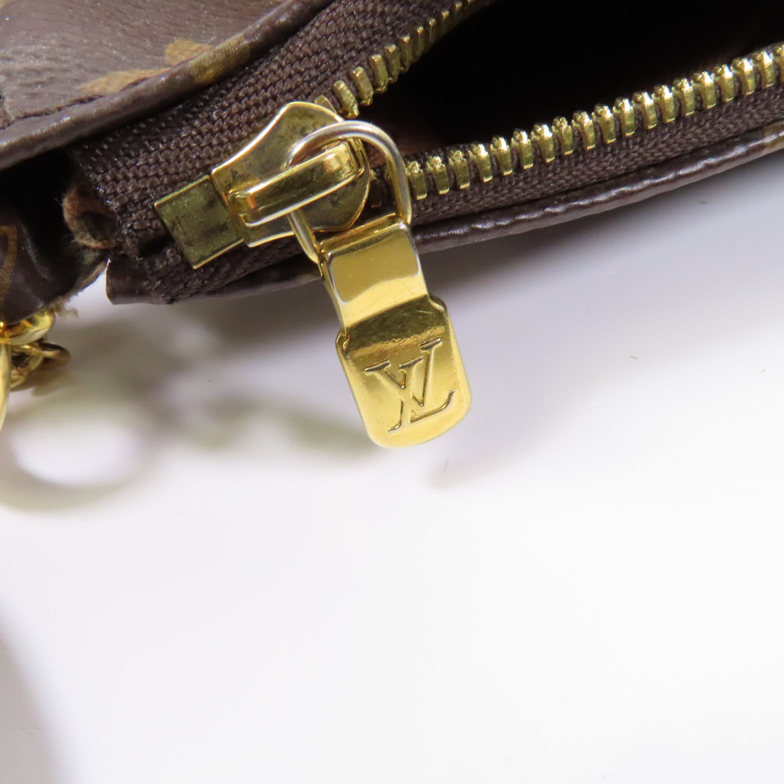 LOUIS VUITTON Monogram Multi Pochette Accessoires金扣手挽肩背兩用袋啡色/綠色