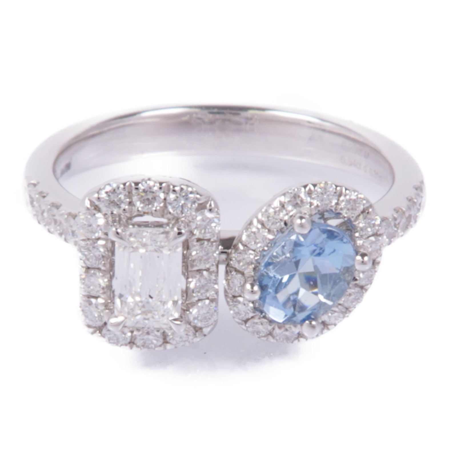 JEWELRY 18K白金Aquamarine/Diamond Ring藍晶/鑽石戒指US#6.5