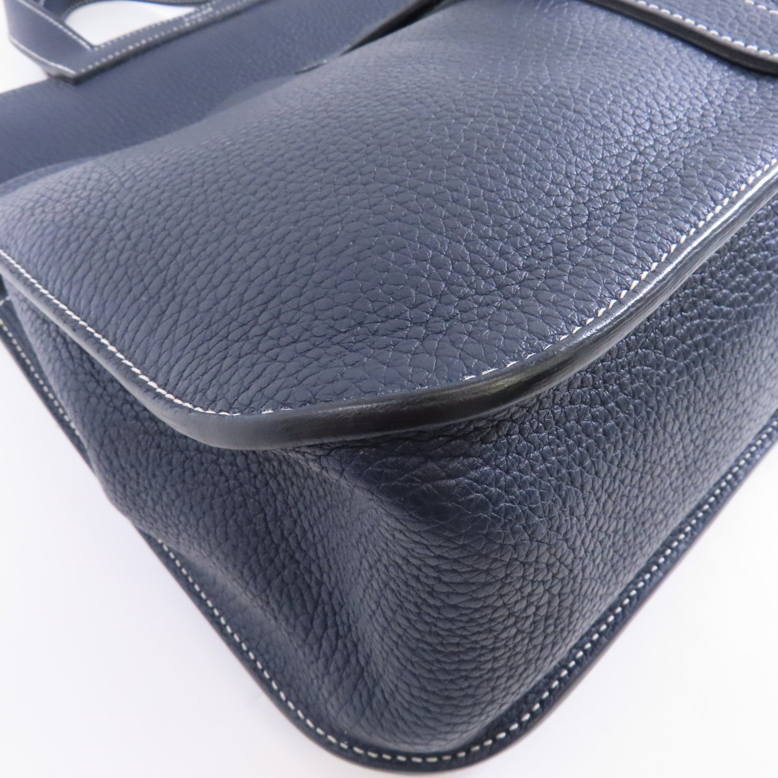 HERMES Clemence皮革Halzan 31銀扣手挽肩背兩用袋Deep Blue藍色