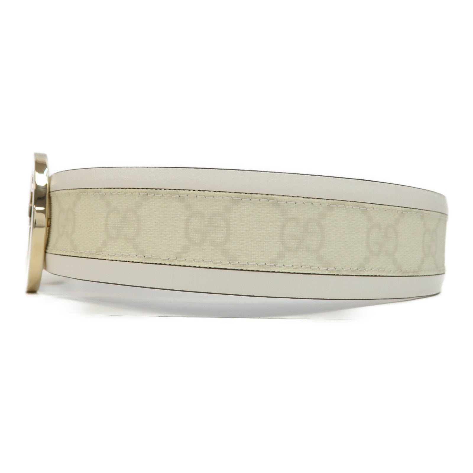 GUCCI PVC Belt金扣皮帶白色/米色