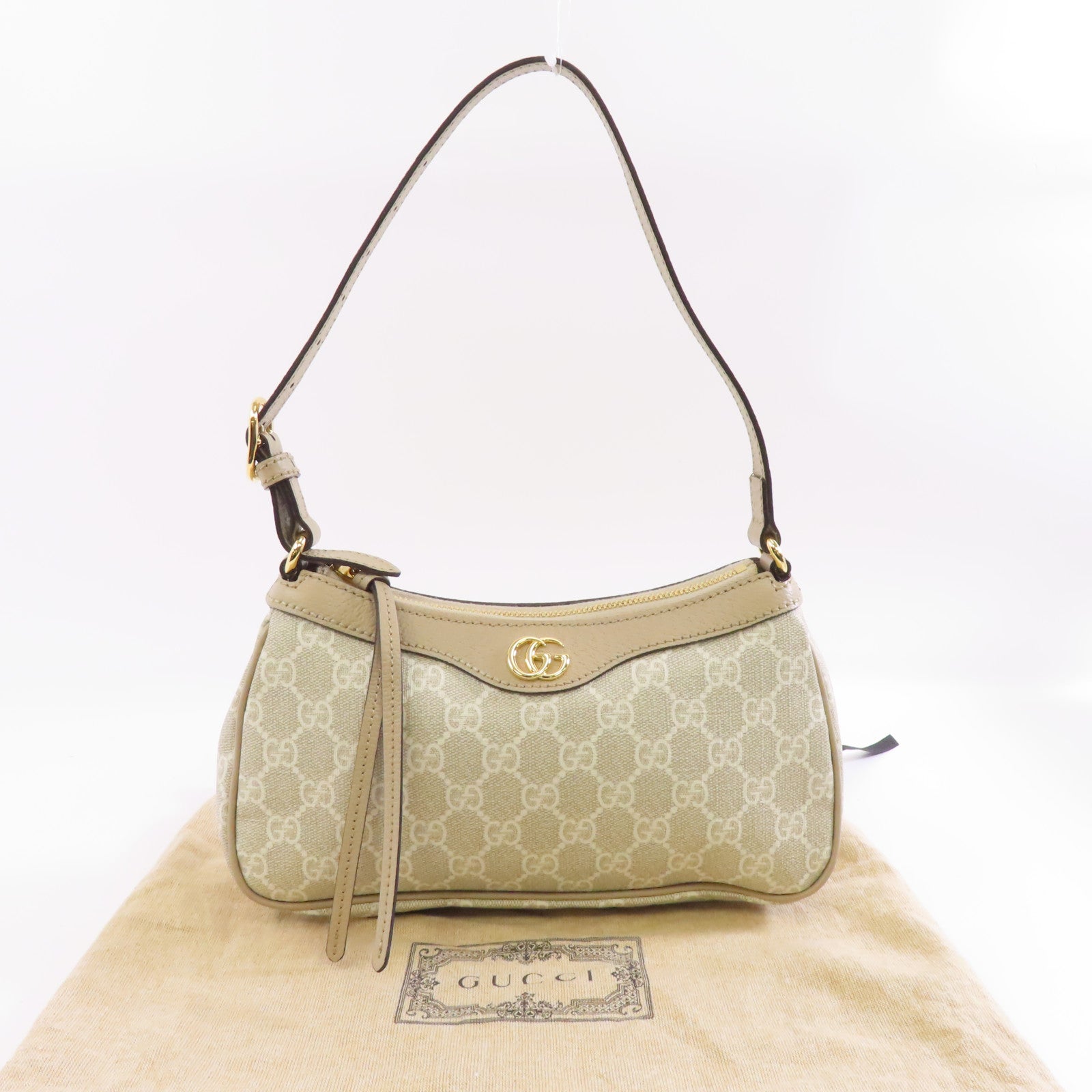 GUCCI 塗層帆布Ophidia金扣肩背袋米色