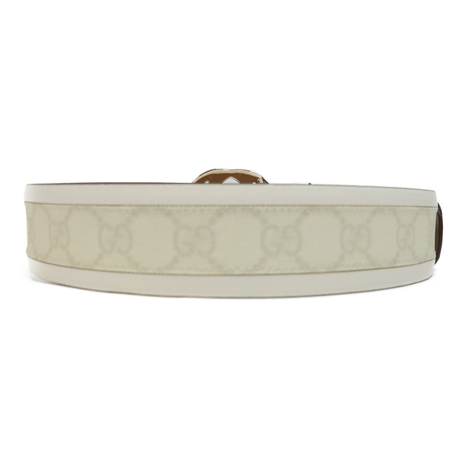 GUCCI PVC Belt金扣皮帶白色/米色