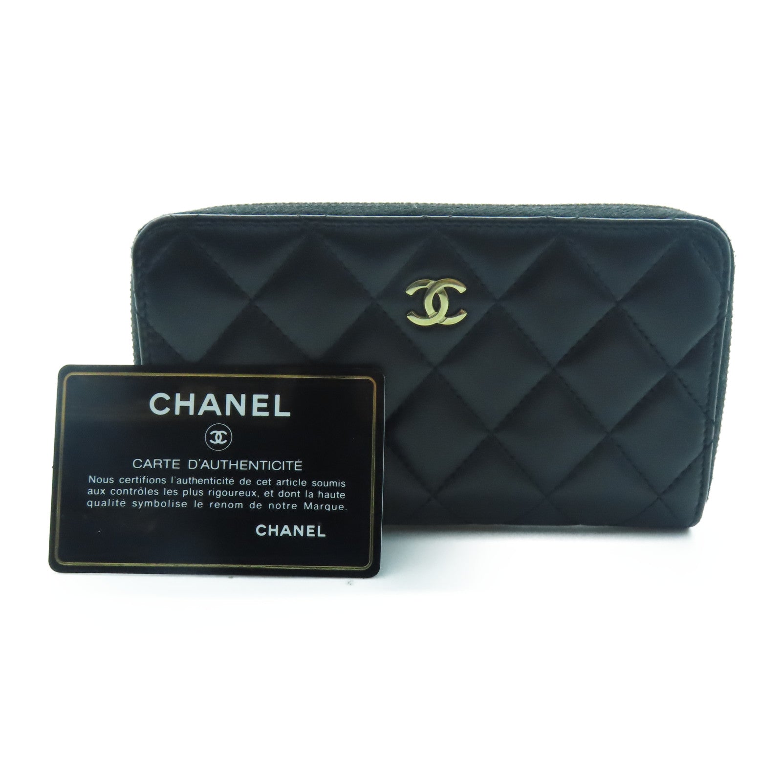 CHANEL 羊皮皮革Wallet金扣錢包黑色