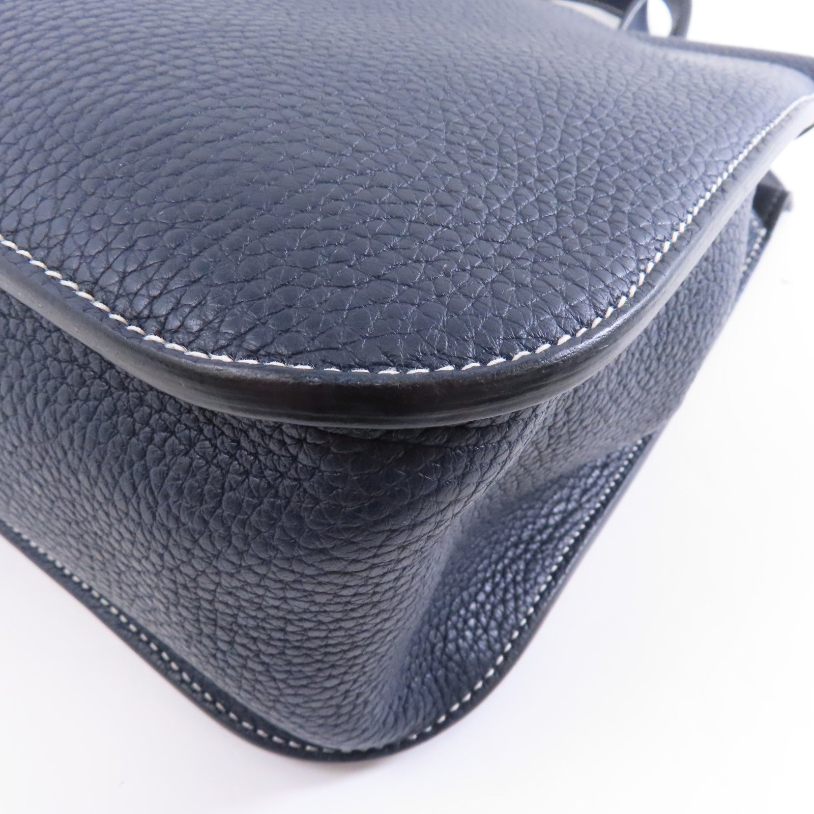 HERMES Clemence皮革Halzan 31銀扣手挽肩背兩用袋Deep Blue藍色
