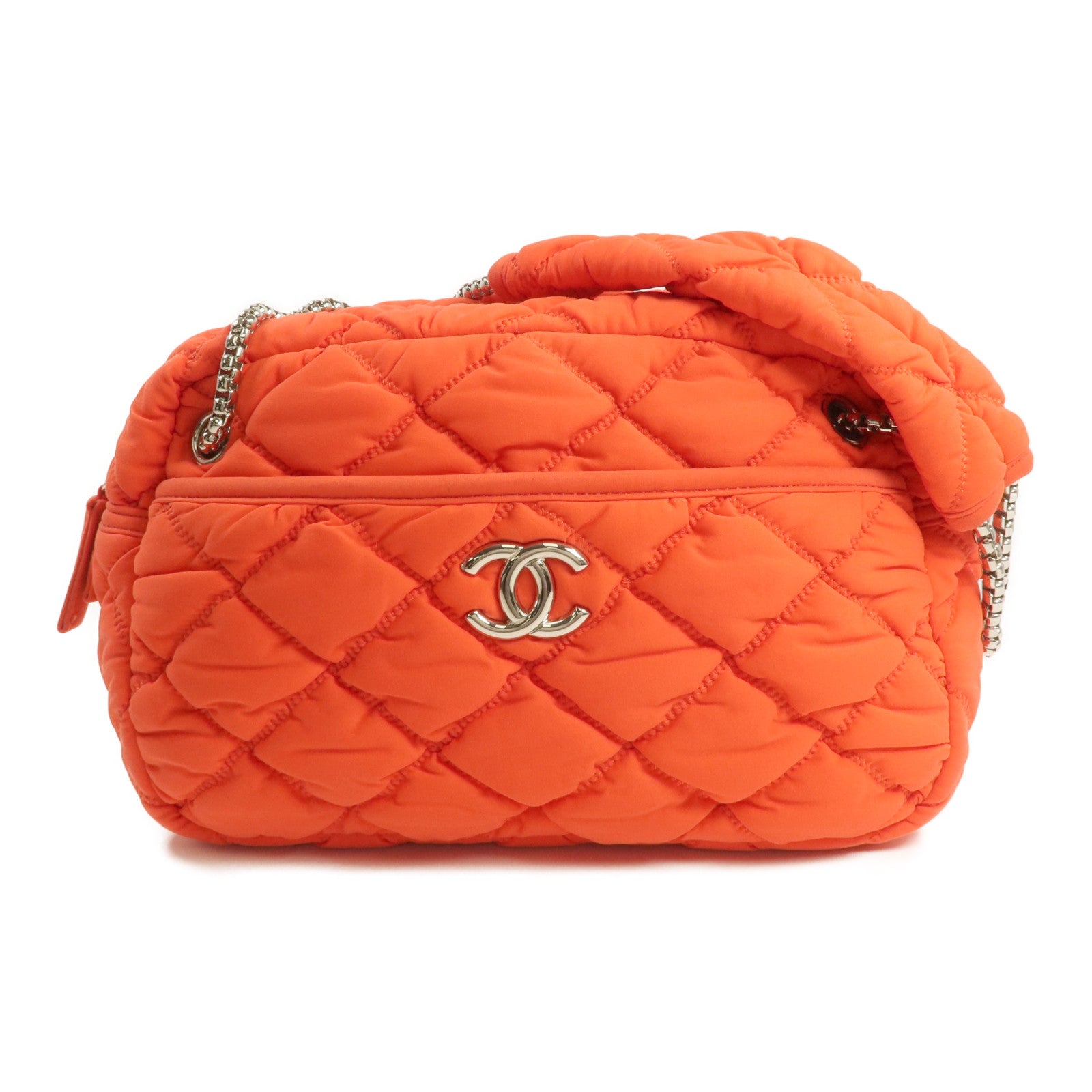 CHANEL 布料Bubble Bag銀扣鏈帶肩背袋
