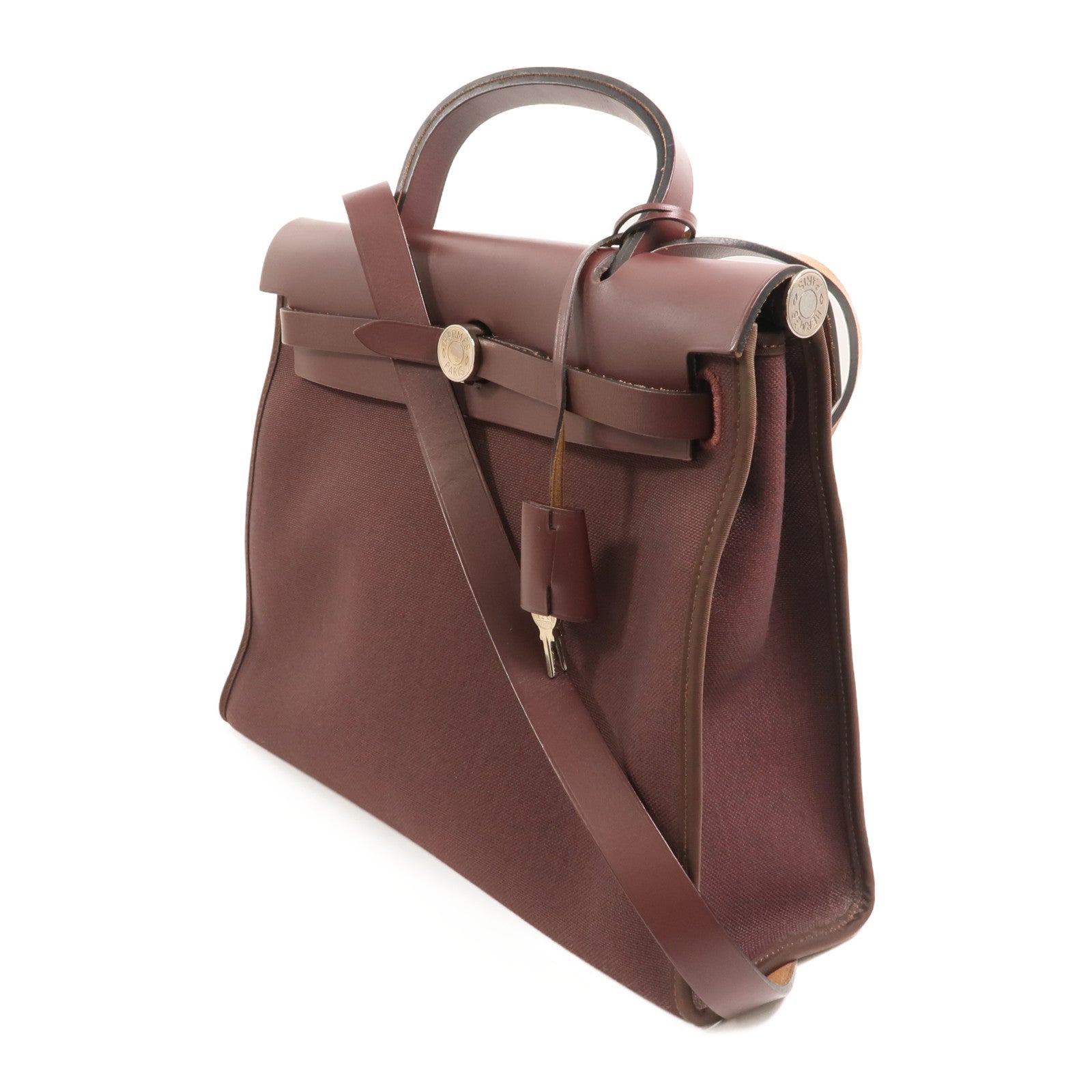HERMES Toile H帆布Herbag PM手挽肩背兩用袋Rouge Sellier