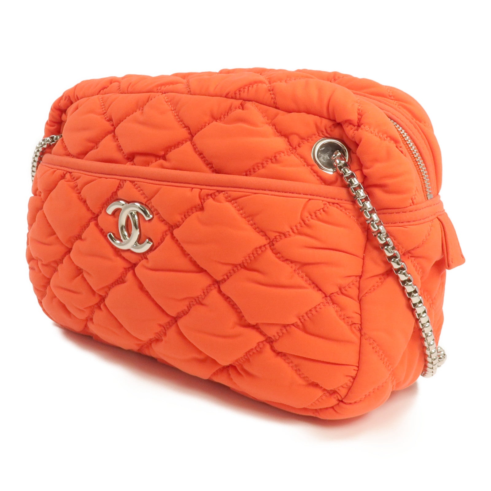 CHANEL 布料Bubble Bag銀扣鏈帶肩背袋