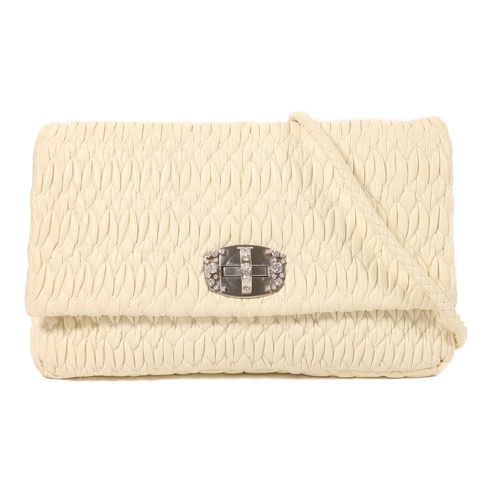 Miu Miu 牛皮皮革Matelasse Nappa Crystal銀扣肩背袋