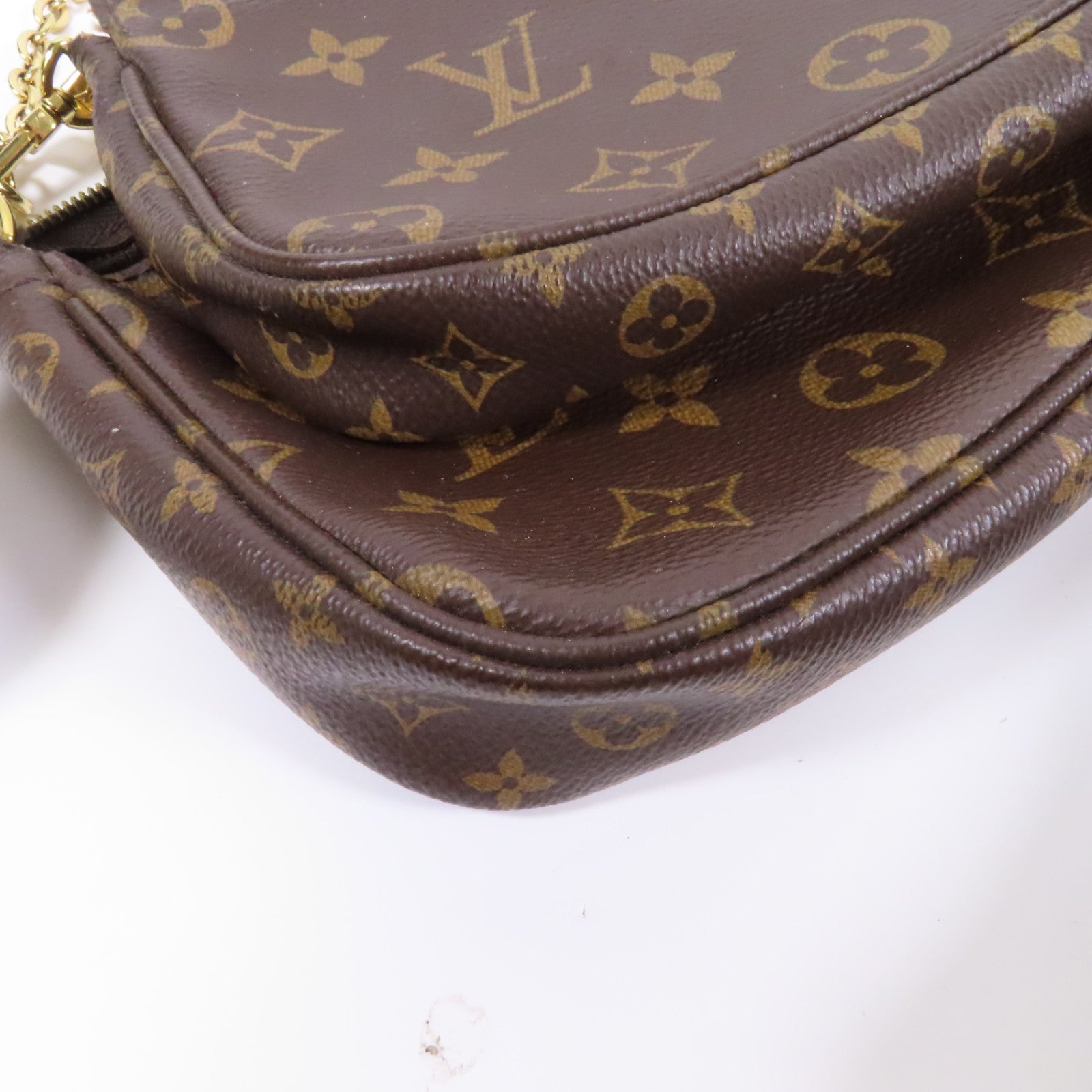 LOUIS VUITTON Monogram Multi Pochette Accessoires金扣手挽肩背兩用袋啡色/綠色