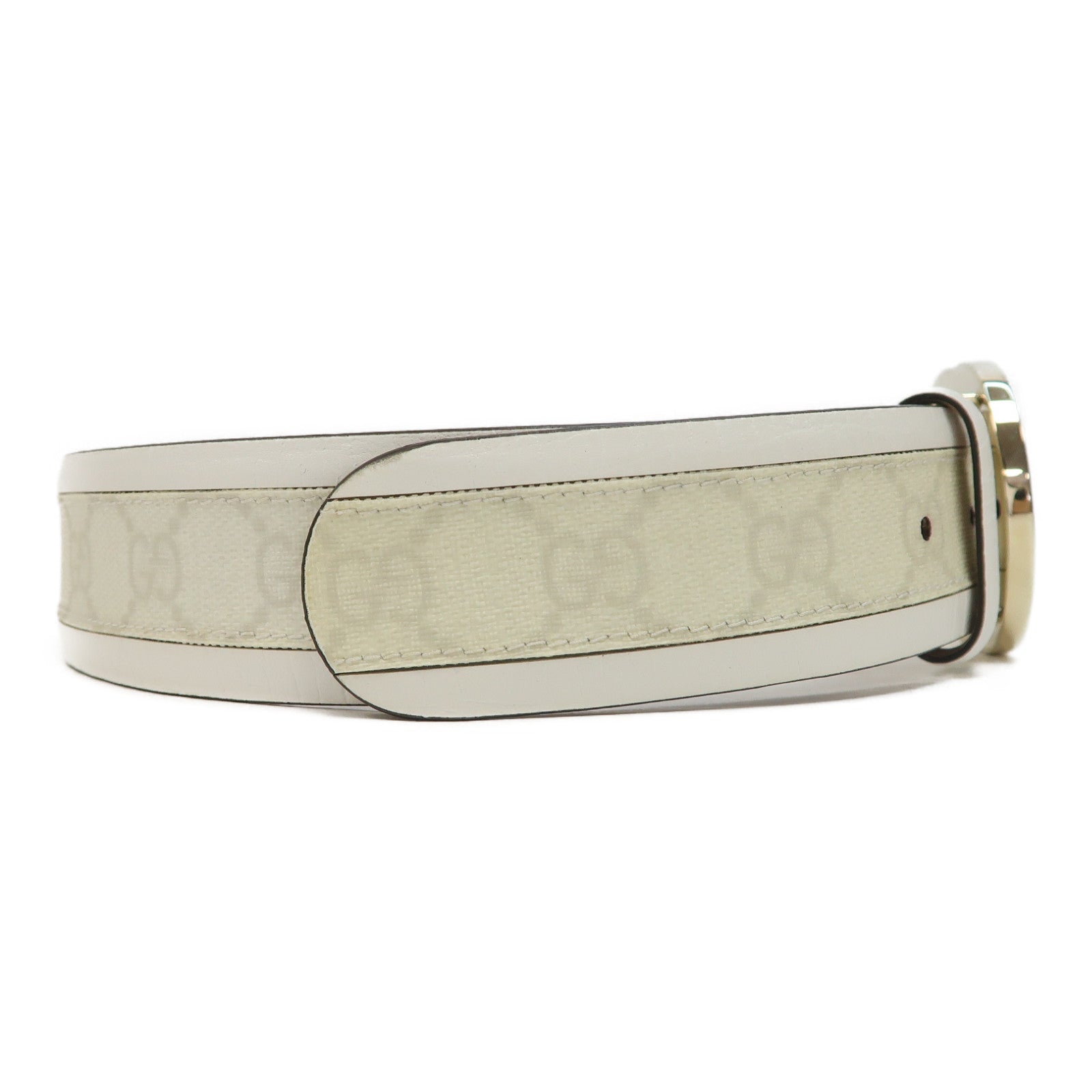 GUCCI PVC Belt金扣皮帶白色/米色