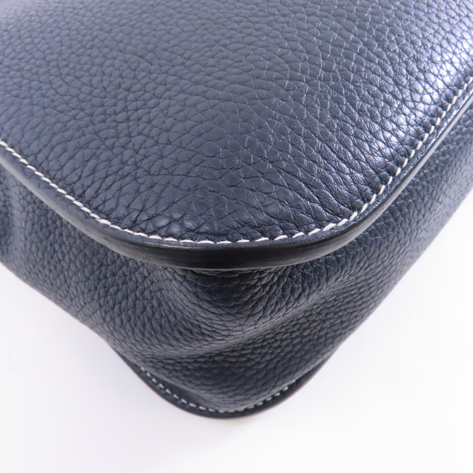 HERMES Clemence皮革Halzan 31銀扣手挽肩背兩用袋Deep Blue藍色