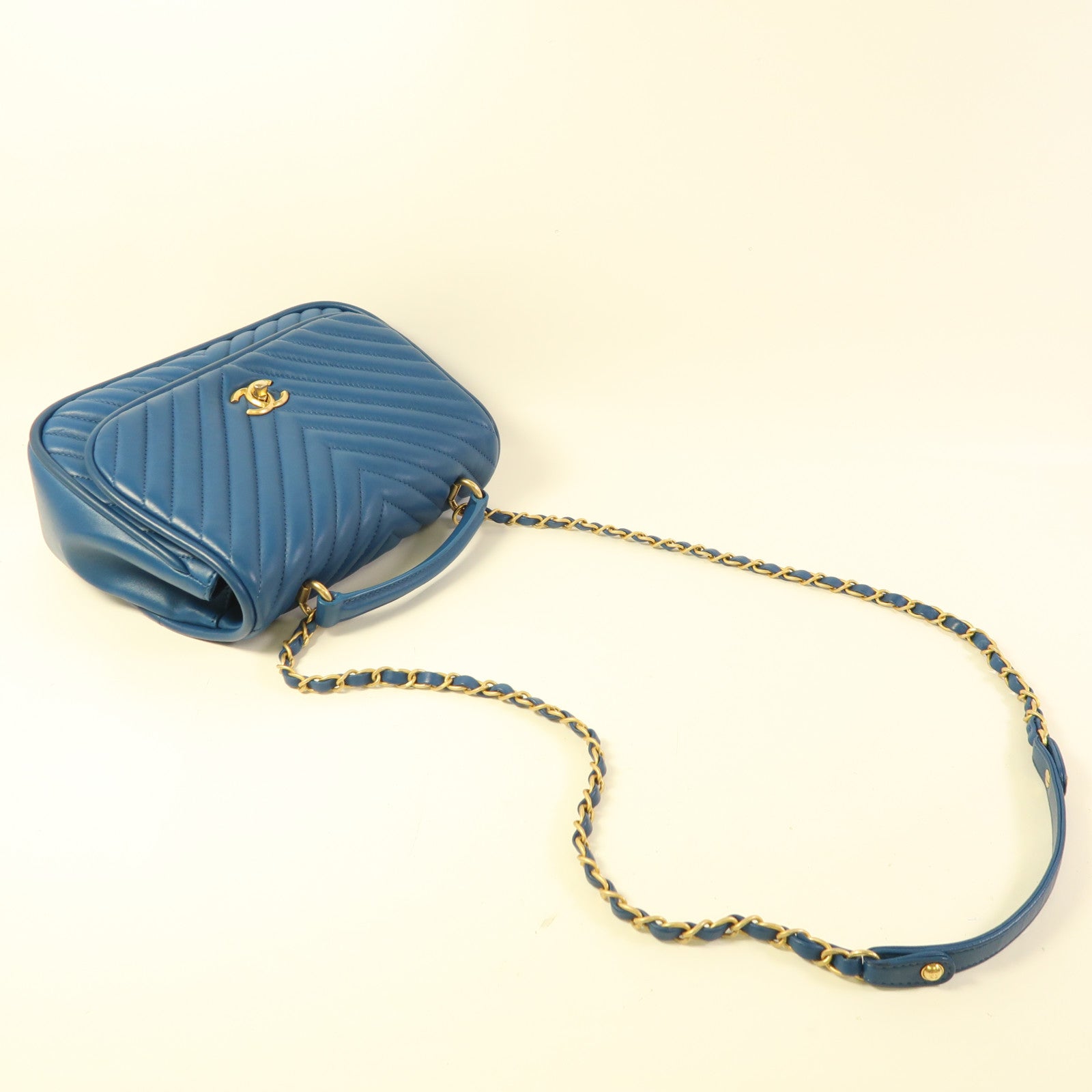 CHANEL 羊皮皮革Chain Shoulder金扣手挽肩背兩用袋