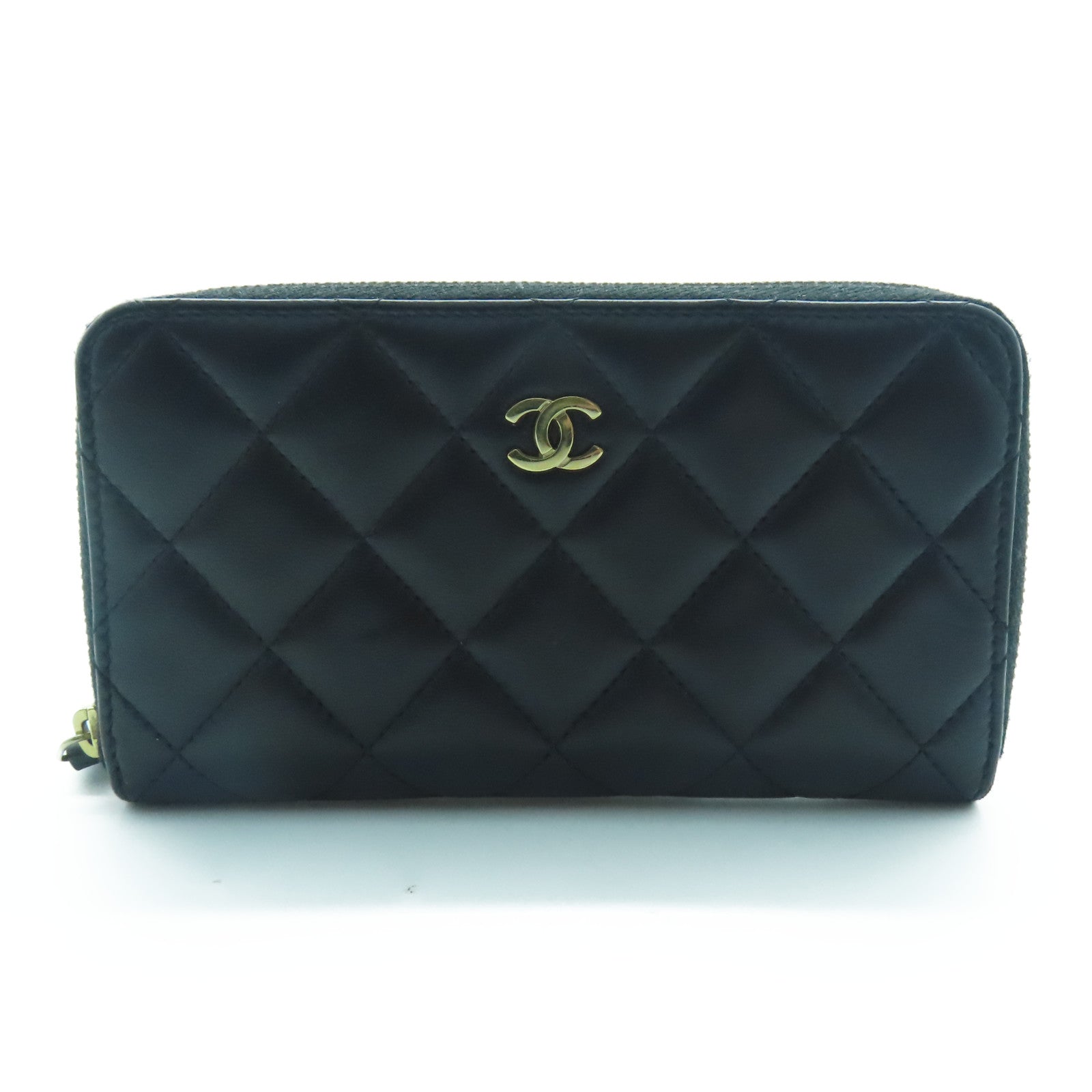 CHANEL 羊皮皮革Wallet金扣錢包黑色