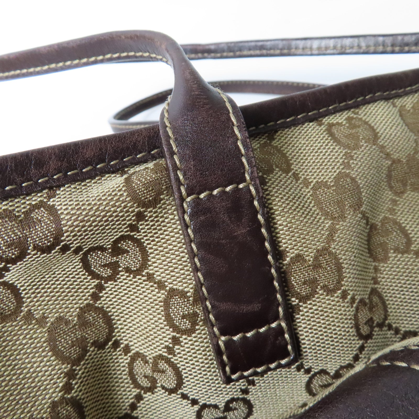 GUCCI 帆布Tote Bag金扣手挽袋啡色