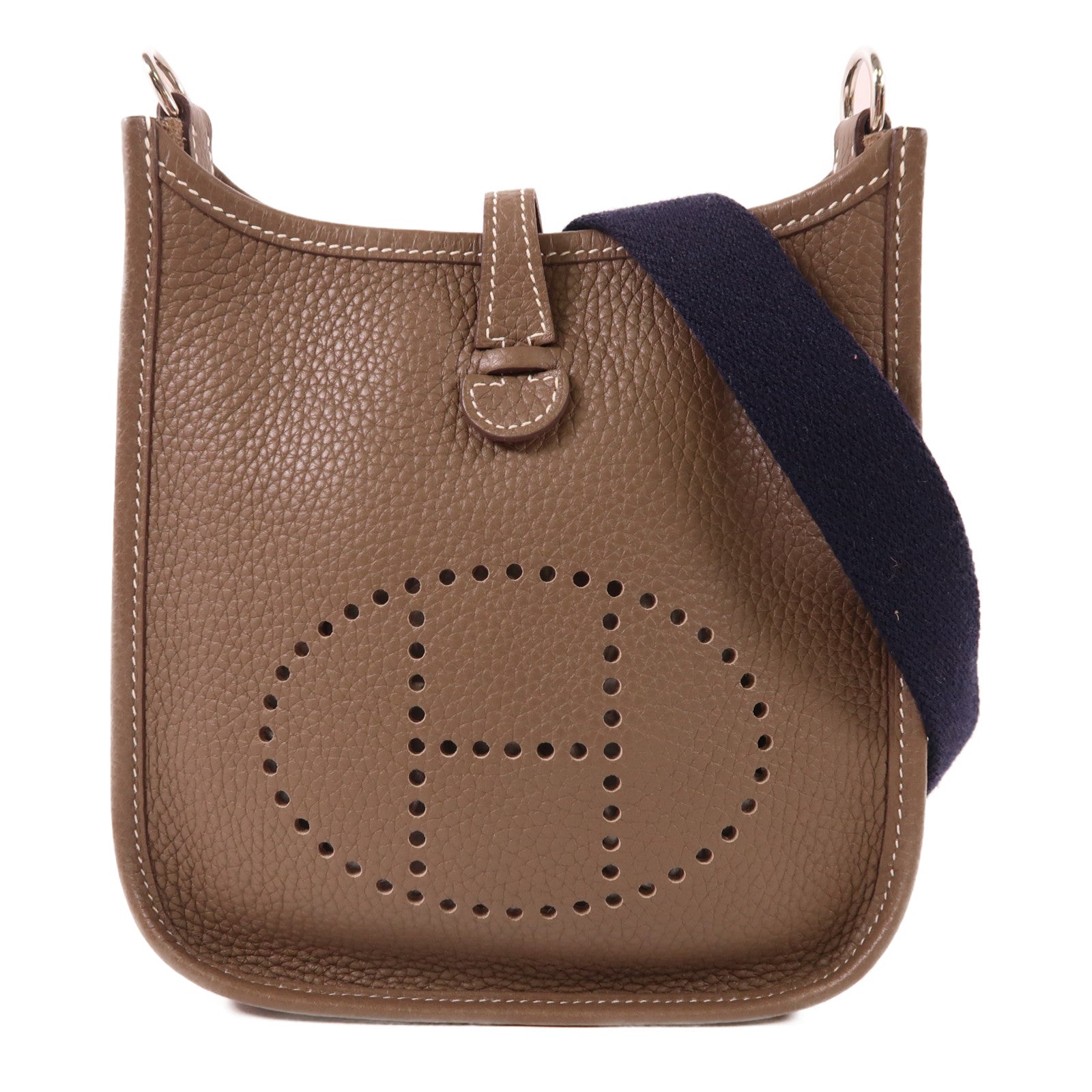 HERMES Clemence皮革Evelyne TPM銀扣肩背袋Etoupe