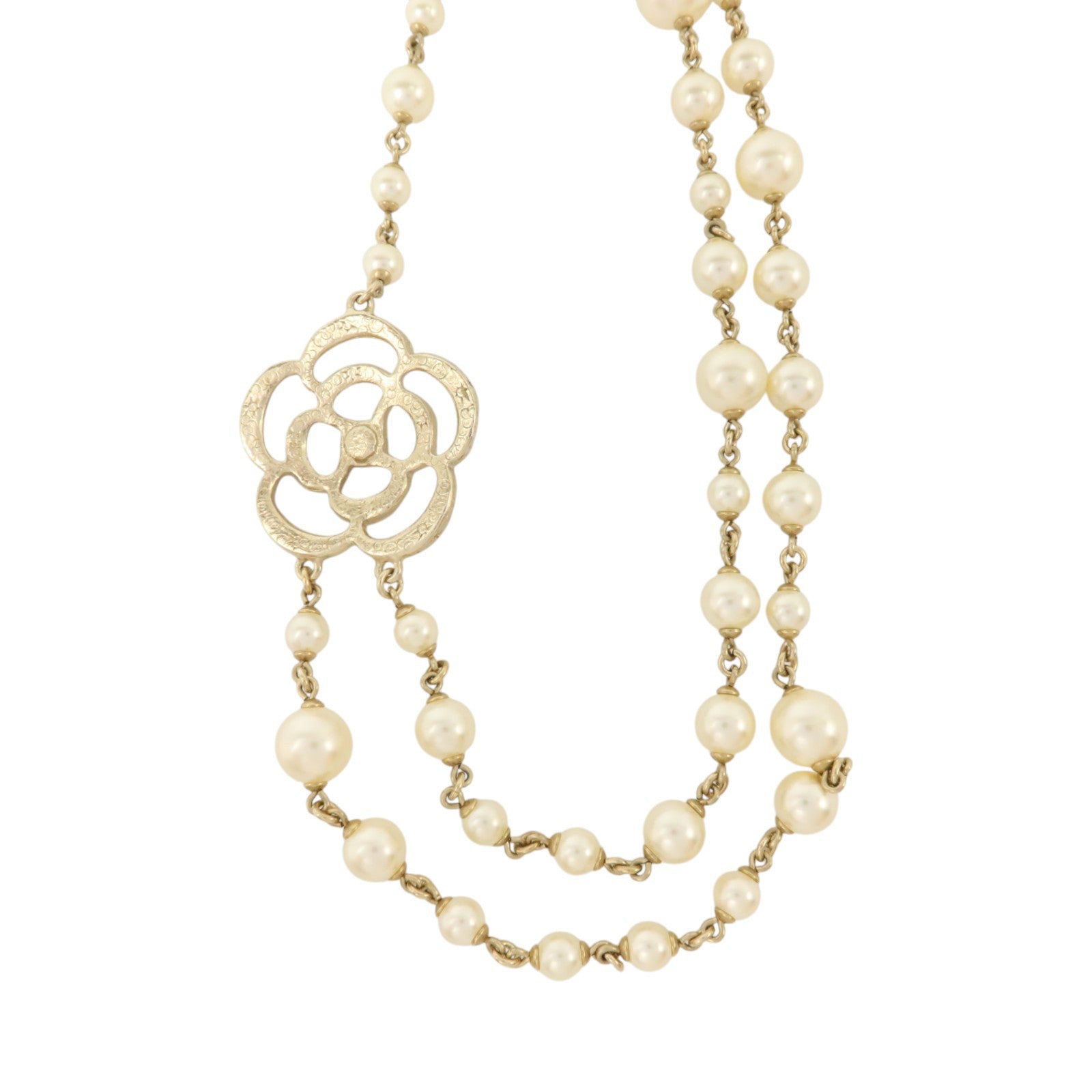 CHANEL PVC/金屬Crystal Camellia Pearl Necklace項鏈