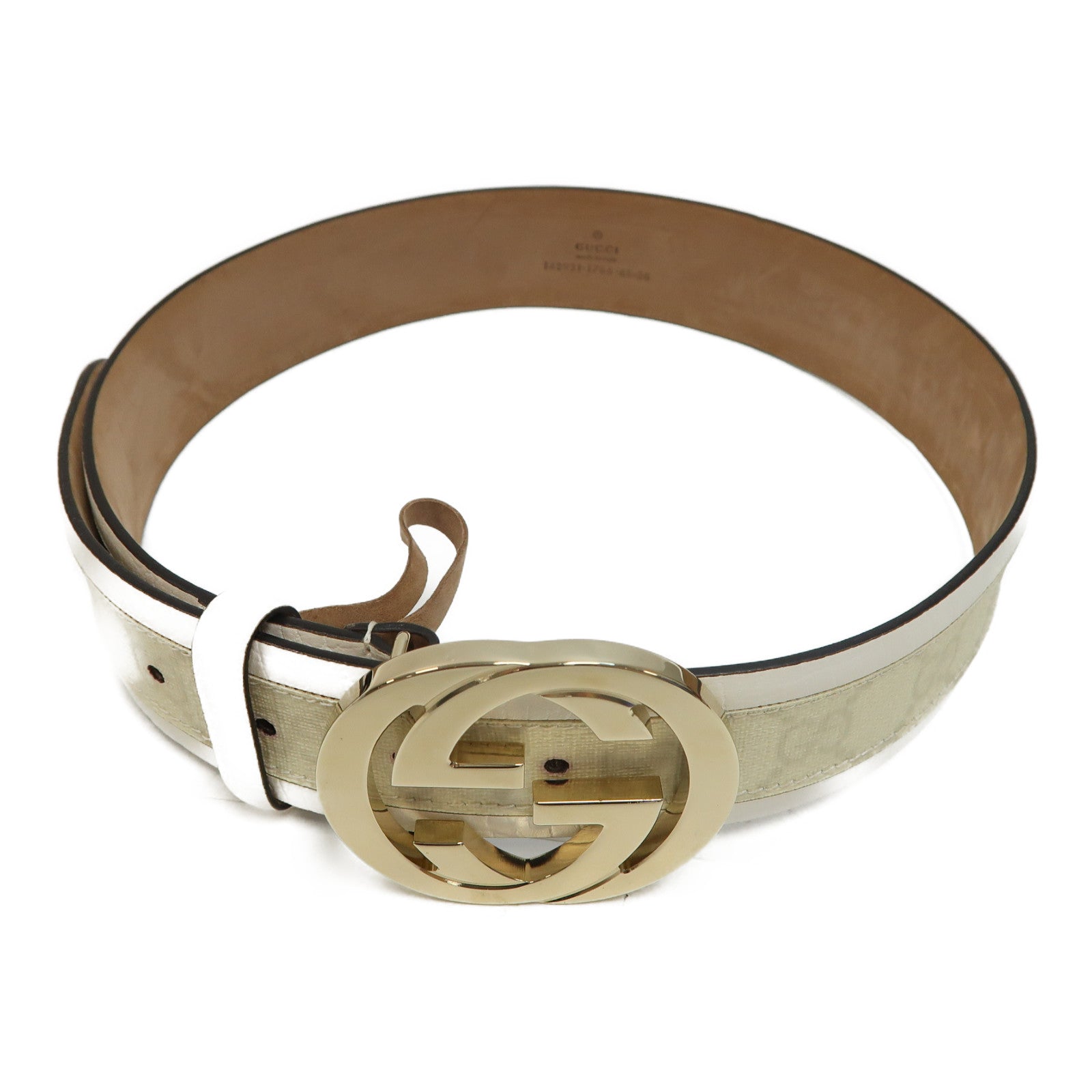 GUCCI PVC Belt金扣皮帶白色/米色