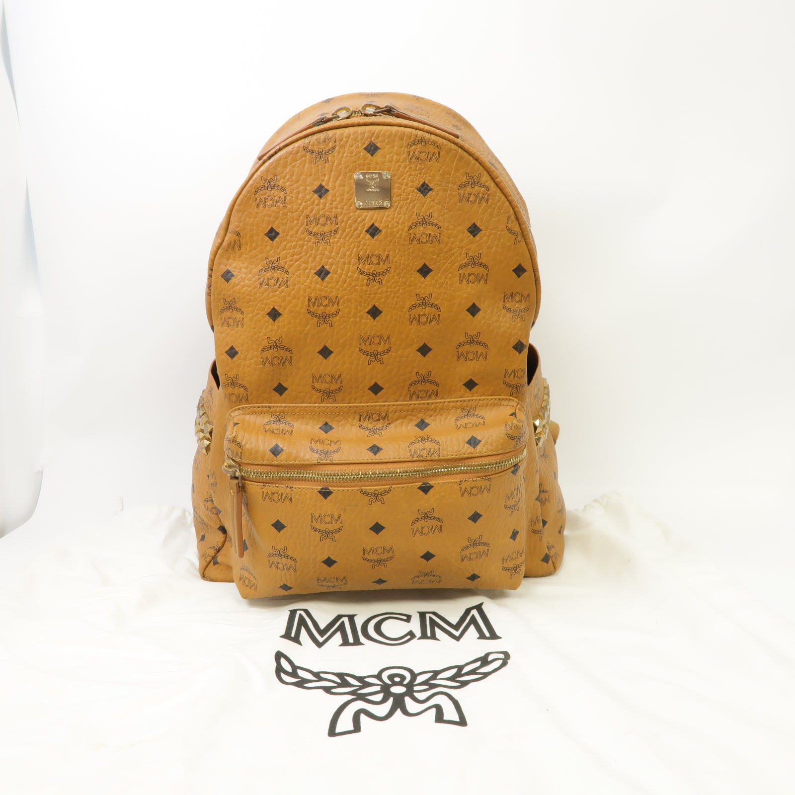 MCM 【激減優惠】皮革Stark Side Studs Backpack金扣背包啡色