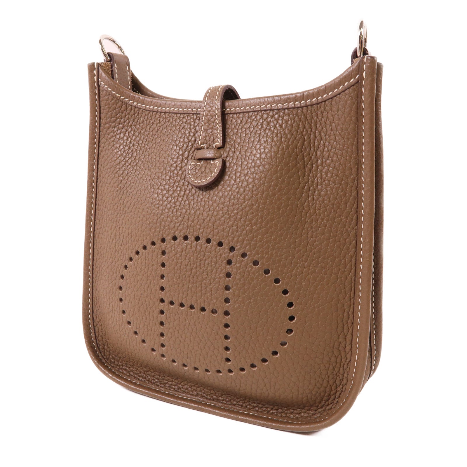 HERMES Clemence皮革Evelyne TPM銀扣肩背袋Etoupe