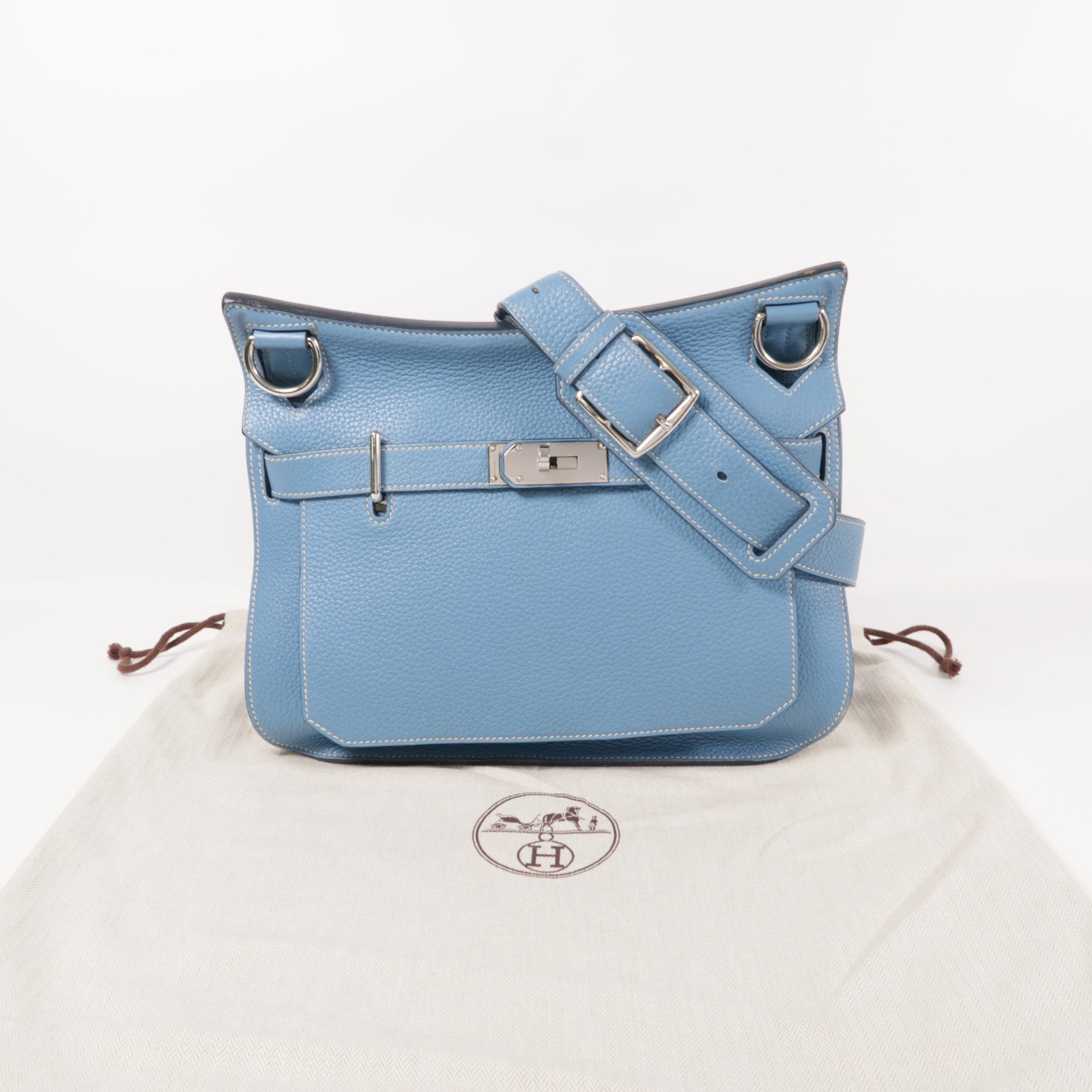 HERMES Clemence皮革Jypsiere銀扣肩背袋