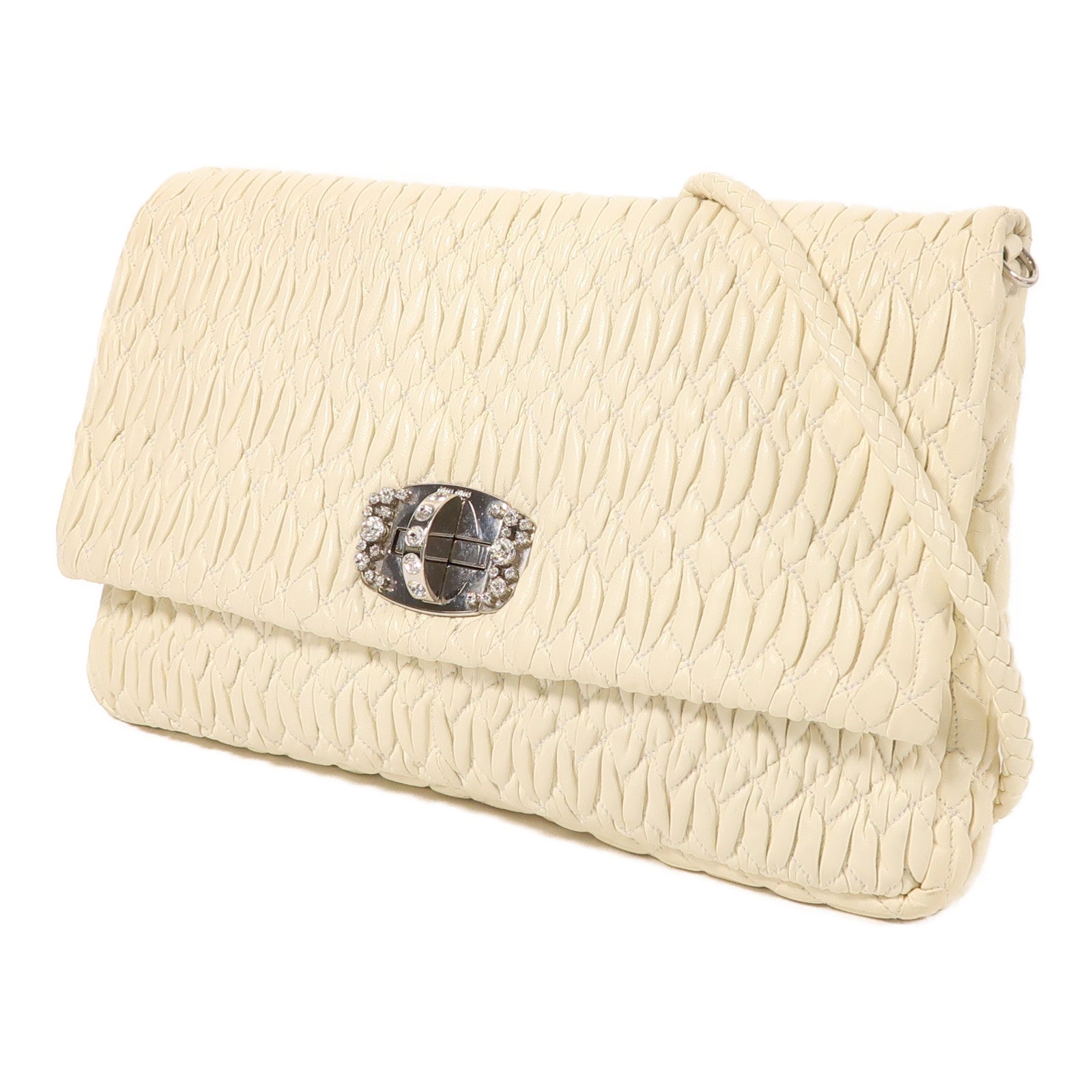 Miu Miu 牛皮皮革Matelasse Nappa Crystal銀扣肩背袋