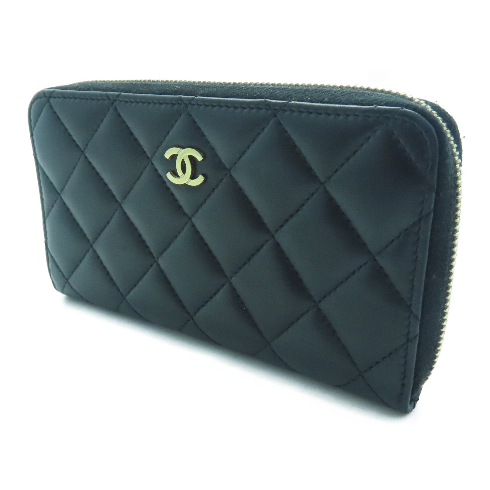 CHANEL 羊皮皮革Wallet金扣錢包黑色